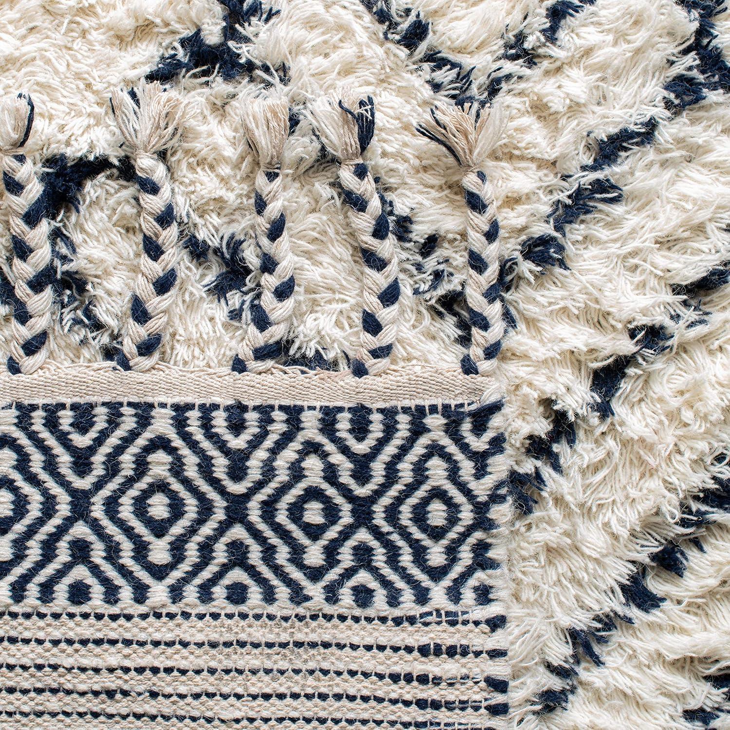 image:imageSAFAVIEH Casablanca Collection Accent Rug 4 x 6 Ivory amp Navy Handmade Moroccan Medallion Tassel Wool 12inch Thick Ideal for High Traffic Areas in Entryway Living Room Bedroom CSB251AIvoryNavy