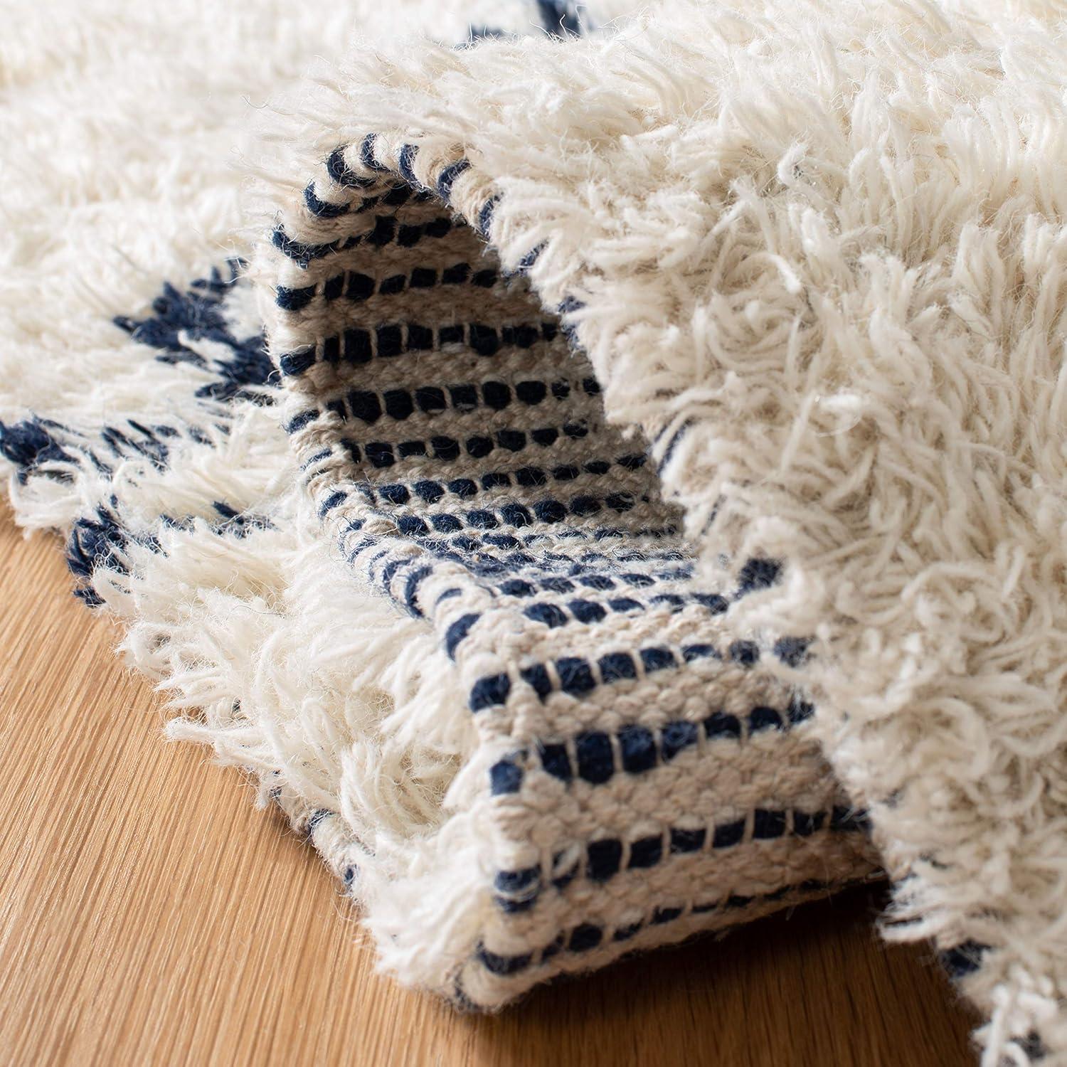 image:imageSAFAVIEH Casablanca Collection Accent Rug 4 x 6 Ivory amp Navy Handmade Moroccan Medallion Tassel Wool 12inch Thick Ideal for High Traffic Areas in Entryway Living Room Bedroom CSB251AIvoryNavy