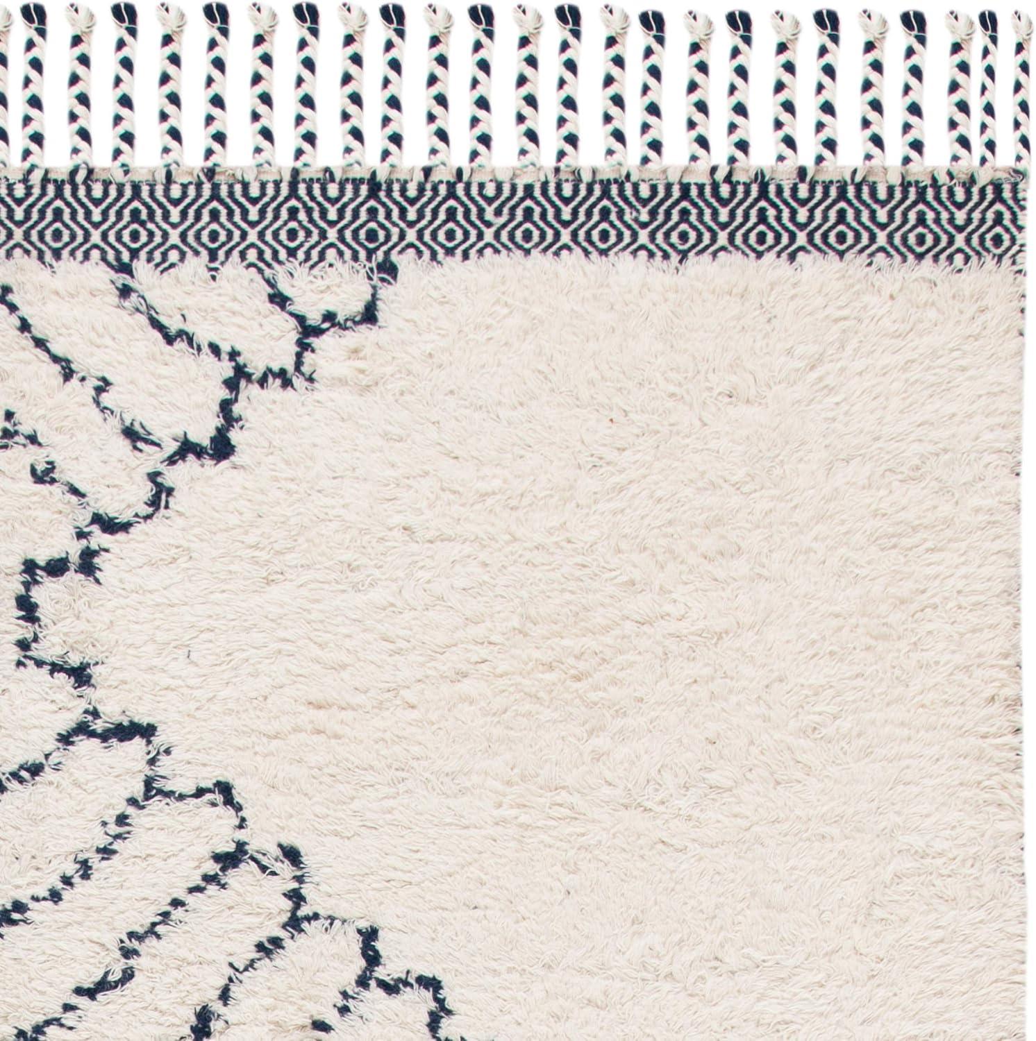 image:imageSAFAVIEH Casablanca Collection Accent Rug 4 x 6 Ivory amp Navy Handmade Moroccan Medallion Tassel Wool 12inch Thick Ideal for High Traffic Areas in Entryway Living Room Bedroom CSB251AIvoryNavy