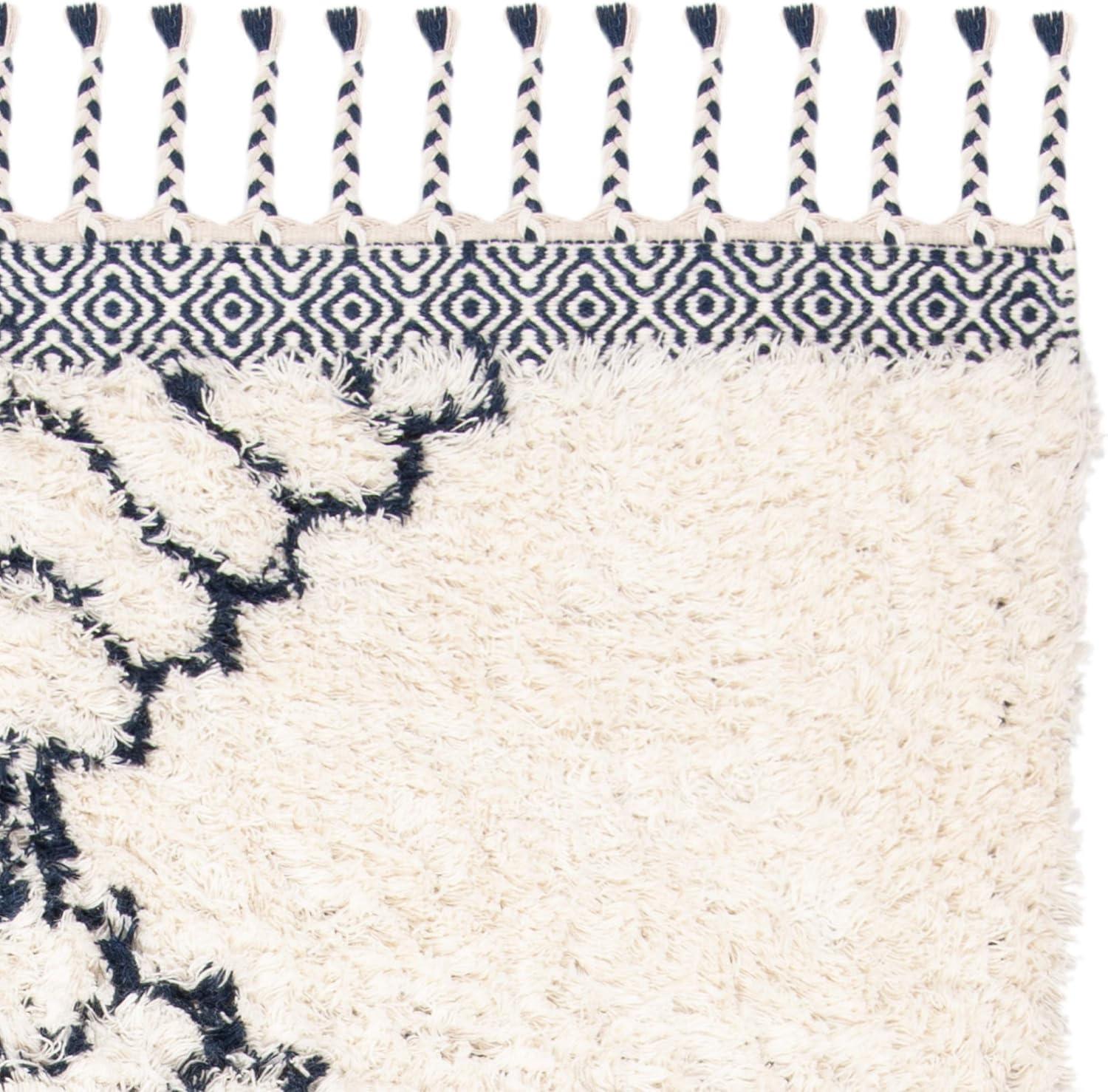 image:imageSAFAVIEH Casablanca Collection Accent Rug 4 x 6 Ivory amp Navy Handmade Moroccan Medallion Tassel Wool 12inch Thick Ideal for High Traffic Areas in Entryway Living Room Bedroom CSB251AIvoryNavy