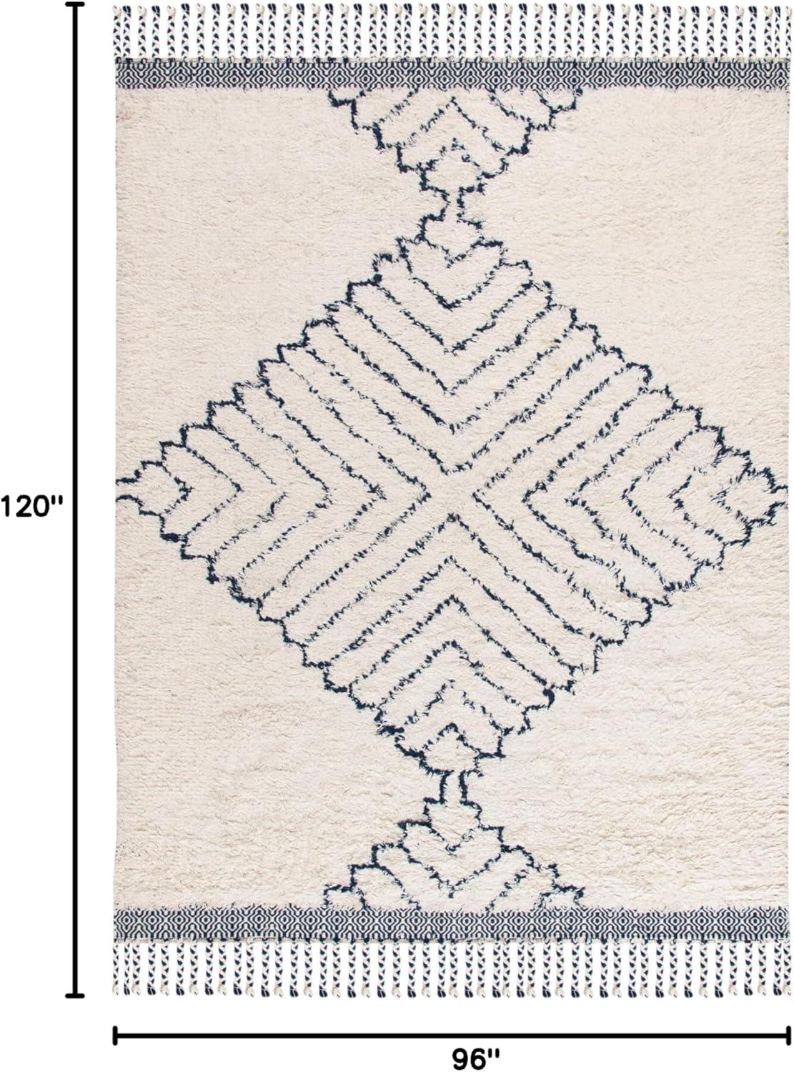image:imageSAFAVIEH Casablanca Collection Accent Rug 4 x 6 Ivory amp Navy Handmade Moroccan Medallion Tassel Wool 12inch Thick Ideal for High Traffic Areas in Entryway Living Room Bedroom CSB251AIvoryNavy