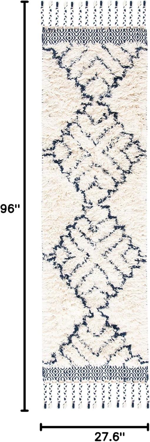 image:imageSAFAVIEH Casablanca Collection Accent Rug 4 x 6 Ivory amp Navy Handmade Moroccan Medallion Tassel Wool 12inch Thick Ideal for High Traffic Areas in Entryway Living Room Bedroom CSB251AIvoryNavy