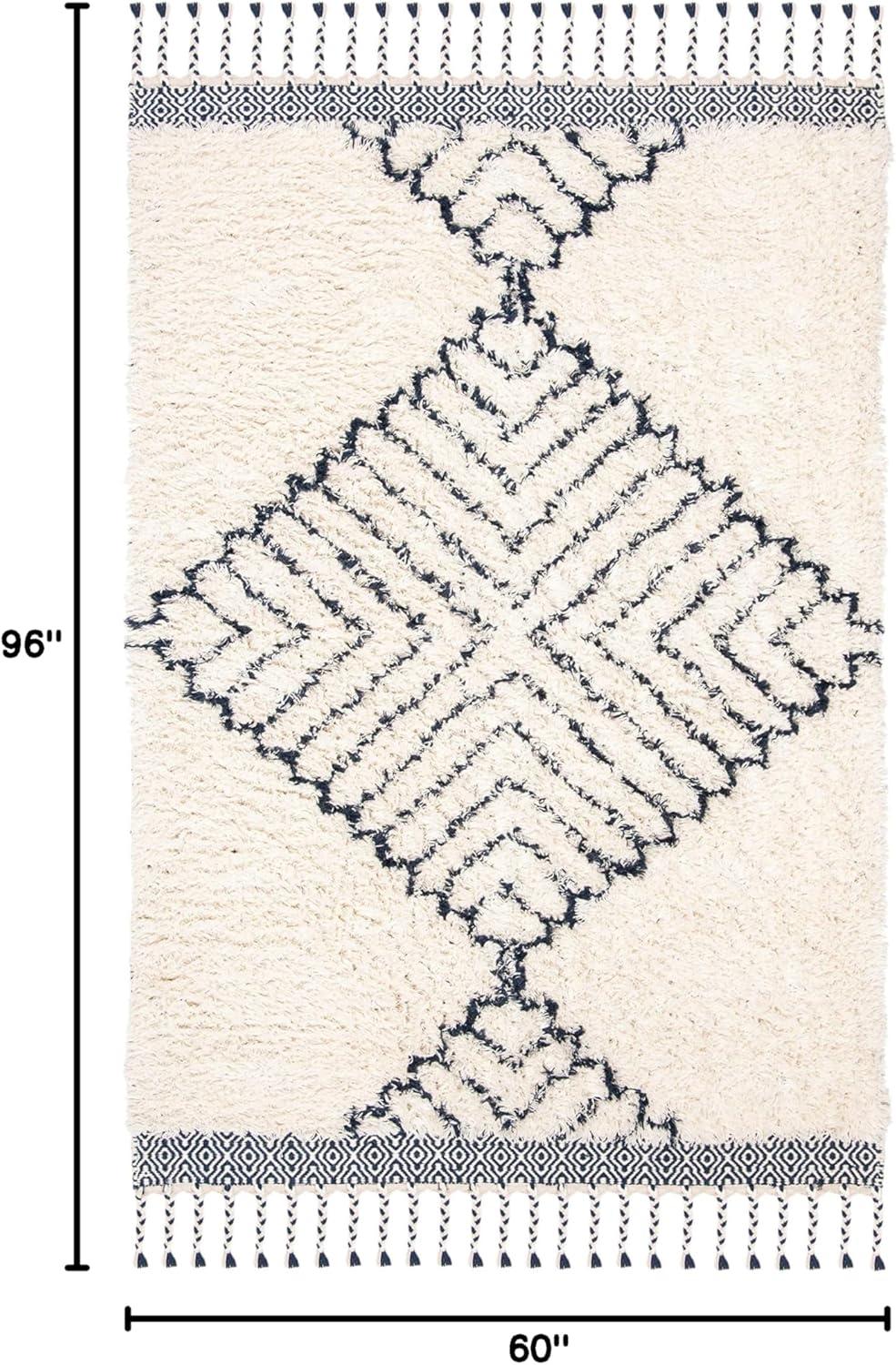image:imageSAFAVIEH Casablanca Collection Accent Rug 4 x 6 Ivory amp Navy Handmade Moroccan Medallion Tassel Wool 12inch Thick Ideal for High Traffic Areas in Entryway Living Room Bedroom CSB251AIvoryNavy