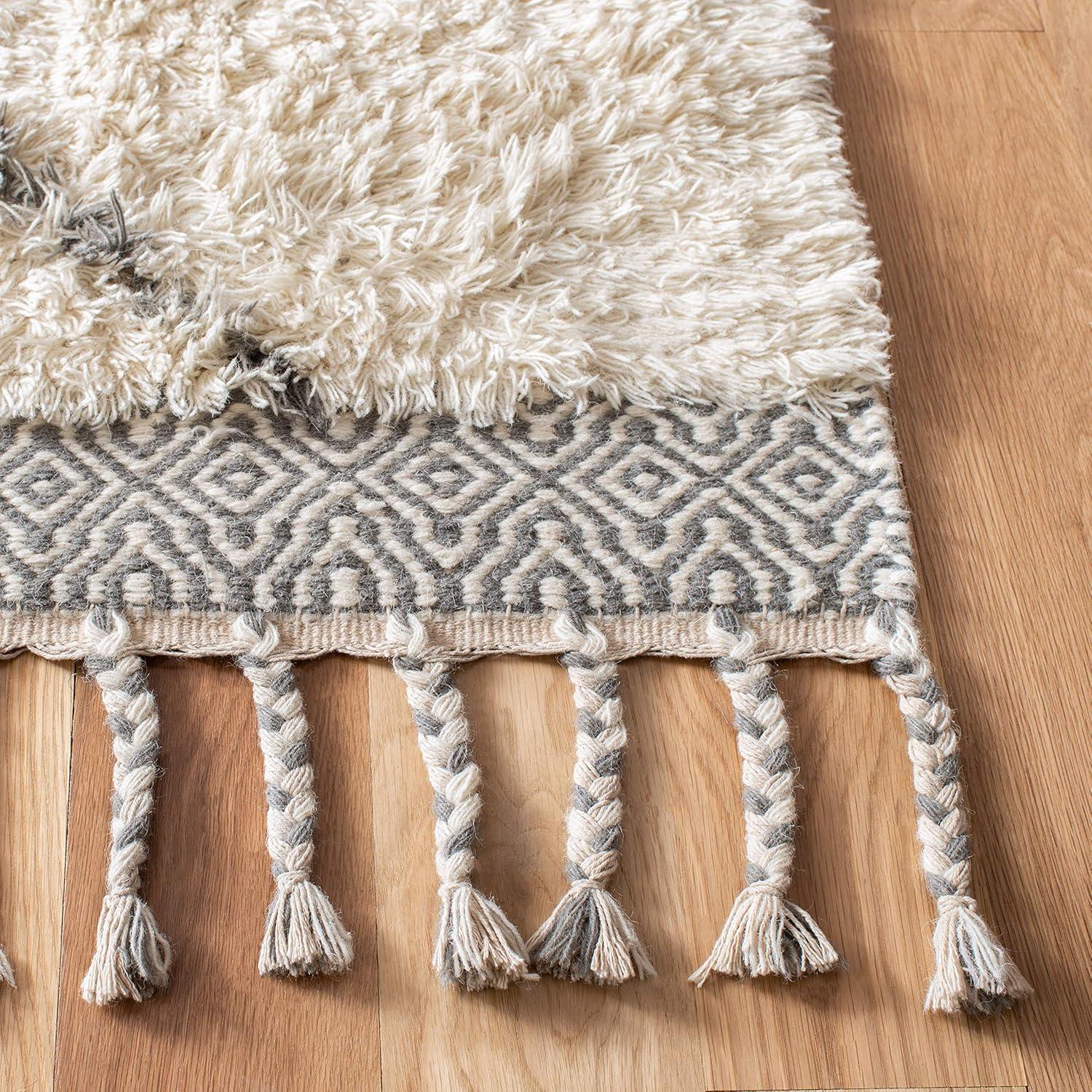image:imageSAFAVIEH Casablanca Collection Accent Rug 4 x 6 Ivory amp Navy Handmade Moroccan Medallion Tassel Wool 12inch Thick Ideal for High Traffic Areas in Entryway Living Room Bedroom CSB251AIvoryNavy