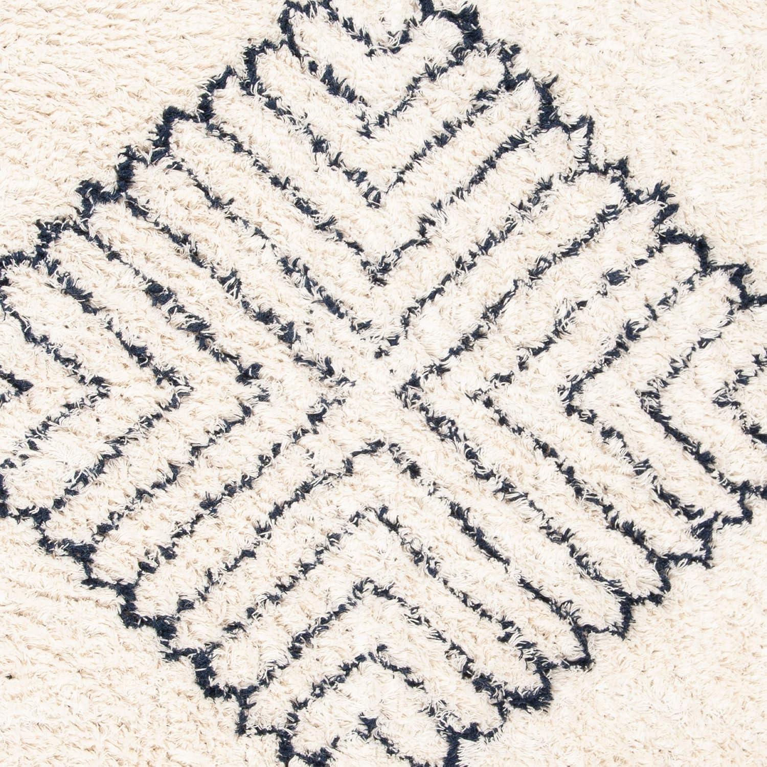 image:imageSAFAVIEH Casablanca Collection Accent Rug 4 x 6 Ivory amp Navy Handmade Moroccan Medallion Tassel Wool 12inch Thick Ideal for High Traffic Areas in Entryway Living Room Bedroom CSB251AIvoryNavy
