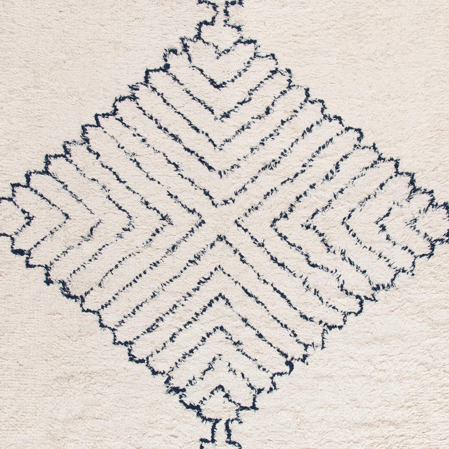 image:imageSAFAVIEH Casablanca Collection Accent Rug 4 x 6 Ivory amp Navy Handmade Moroccan Medallion Tassel Wool 12inch Thick Ideal for High Traffic Areas in Entryway Living Room Bedroom CSB251AIvoryNavy