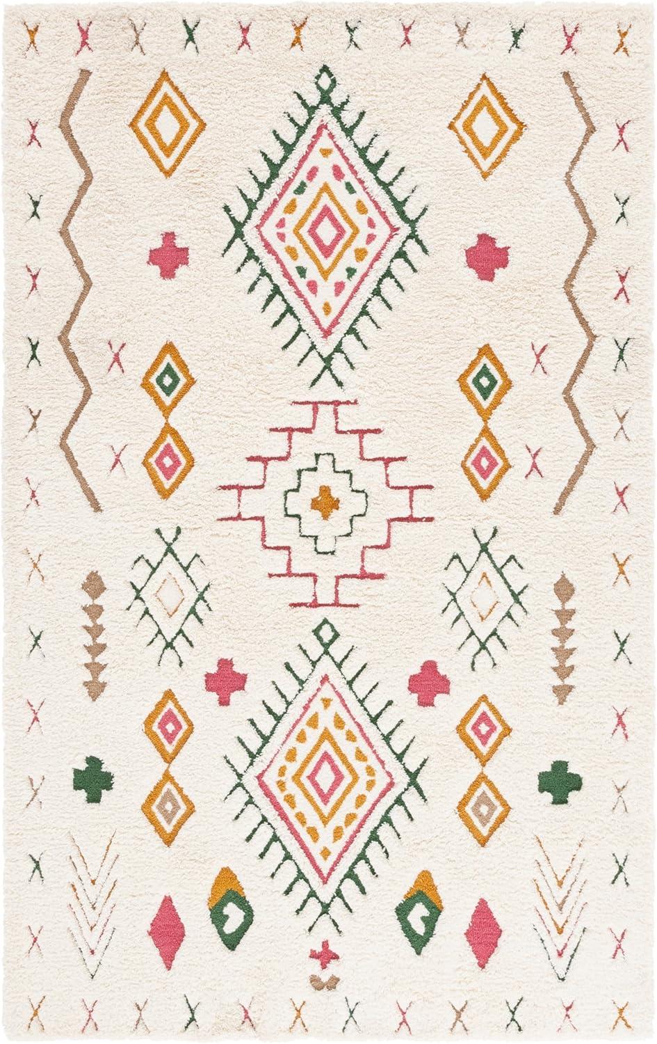 image:imageSAFAVIEH Casablanca Collection Area Rug 4 x 6 IvoryPink Geometric Design Plush 18 Inch Thick Ideal for High Traffic Areas in Living Room Bedroom Dining CSB920AIvoryPink