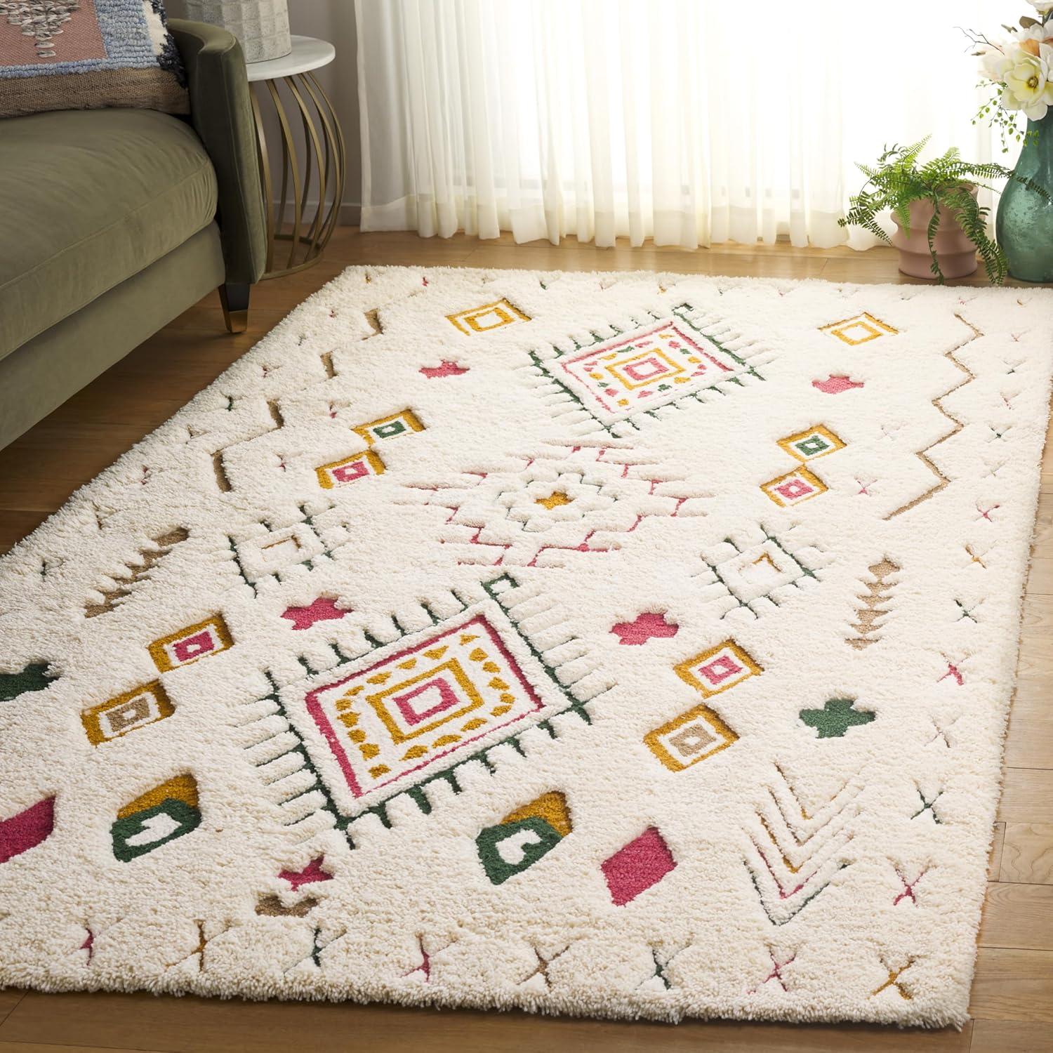 image:imageSAFAVIEH Casablanca Collection Area Rug 4 x 6 IvoryPink Geometric Design Plush 18 Inch Thick Ideal for High Traffic Areas in Living Room Bedroom Dining CSB920AIvoryPink