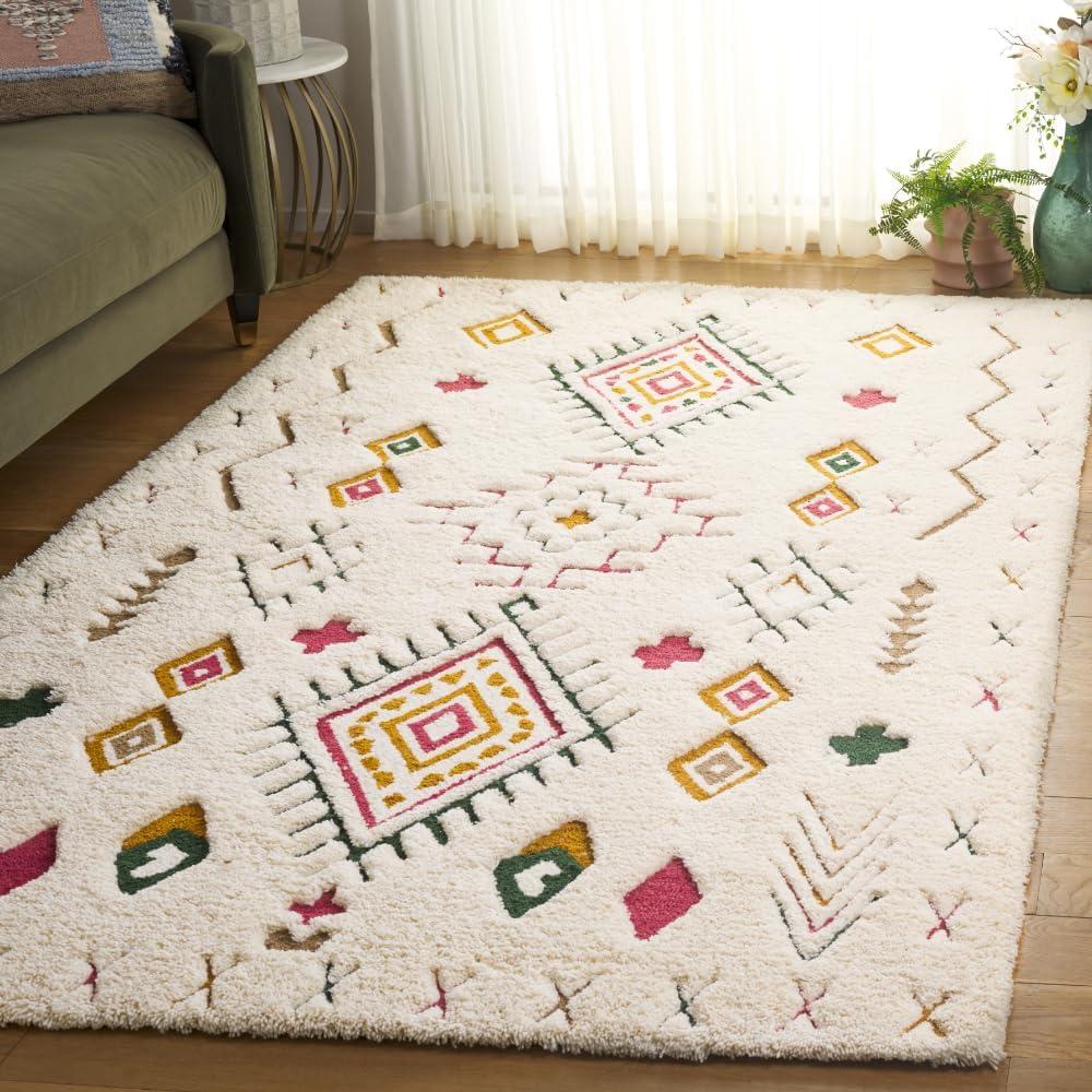 image:imageSAFAVIEH Casablanca Collection Area Rug 4 x 6 IvoryPink Geometric Design Plush 18 Inch Thick Ideal for High Traffic Areas in Living Room Bedroom Dining CSB920AIvoryPink