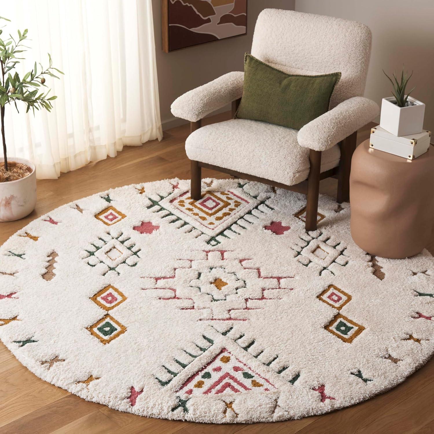 image:imageSAFAVIEH Casablanca Collection Area Rug 4 x 6 IvoryPink Geometric Design Plush 18 Inch Thick Ideal for High Traffic Areas in Living Room Bedroom Dining CSB920AIvoryPink