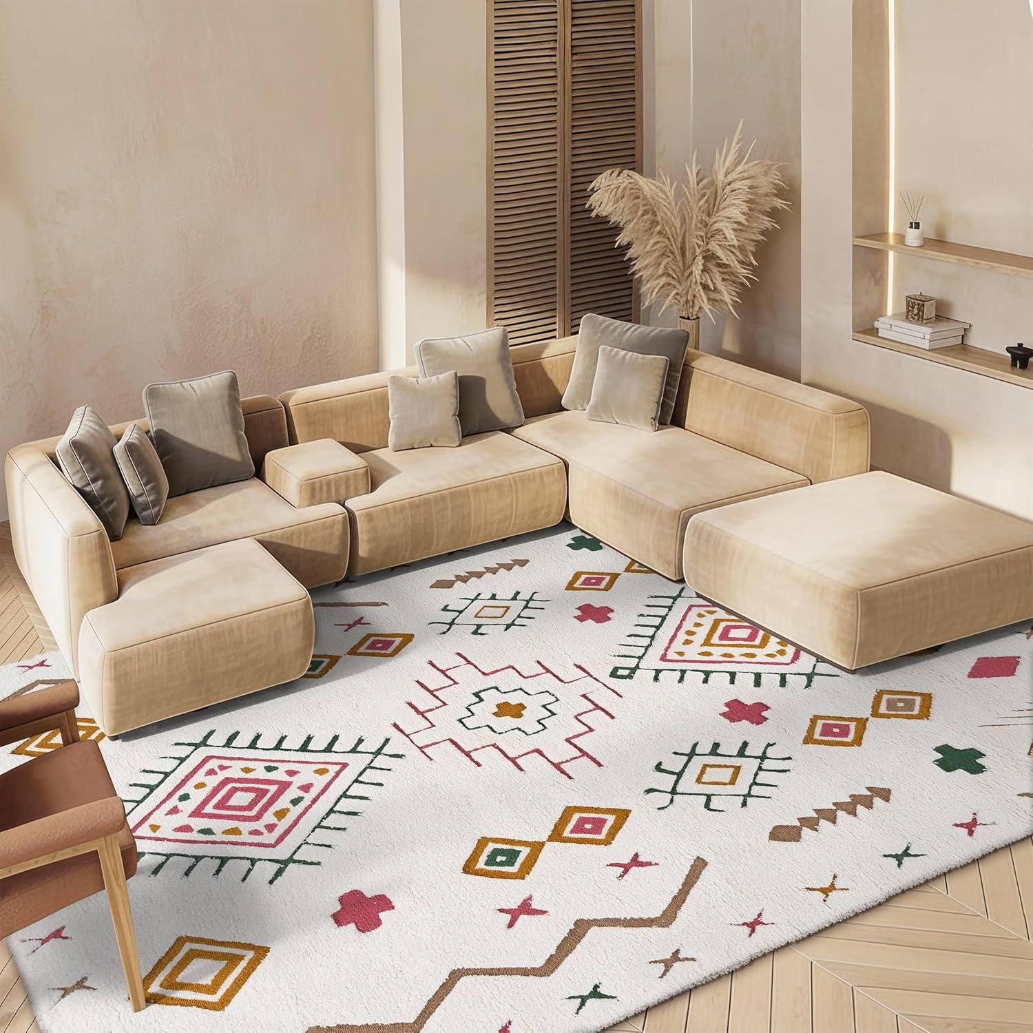 image:imageSAFAVIEH Casablanca Collection Area Rug 4 x 6 IvoryPink Geometric Design Plush 18 Inch Thick Ideal for High Traffic Areas in Living Room Bedroom Dining CSB920AIvoryPink