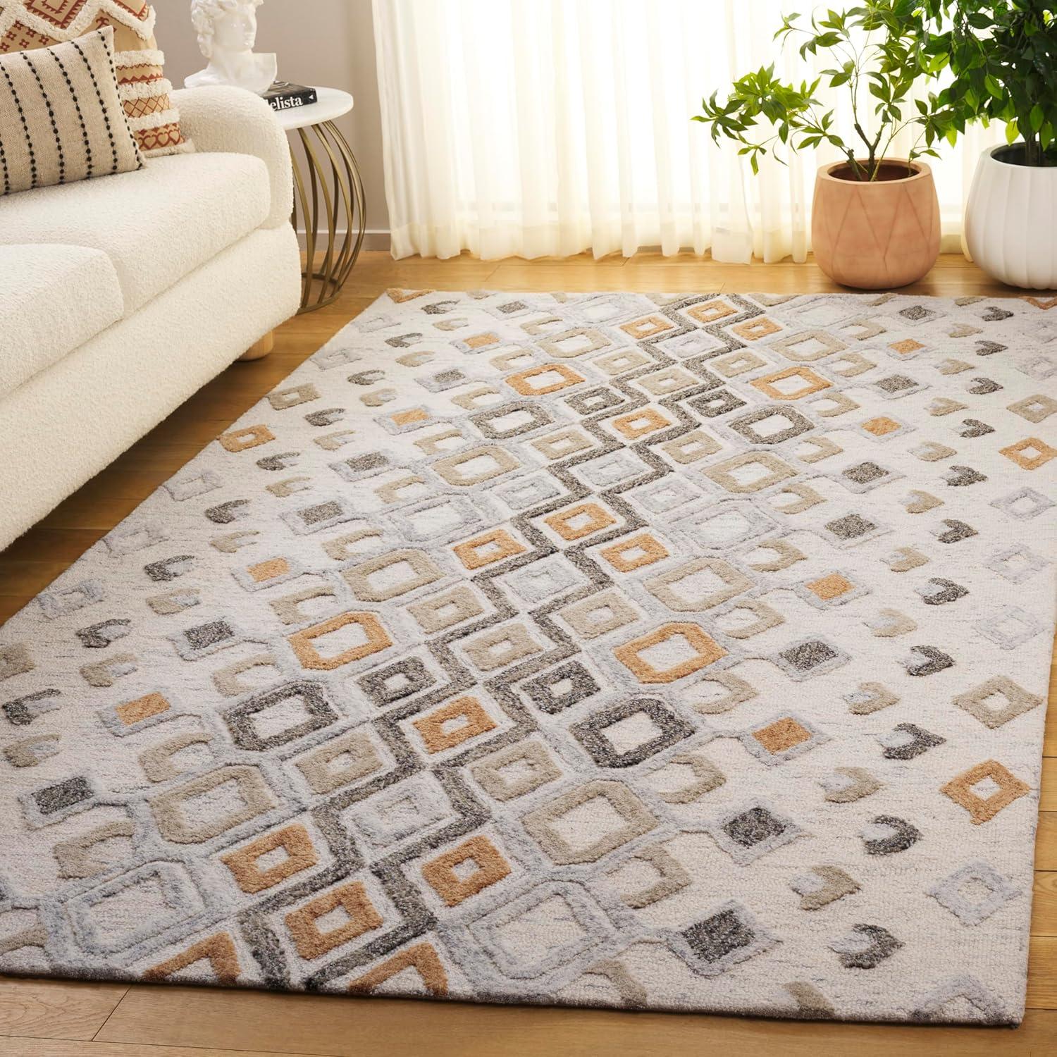 image:imageSAFAVIEH Casablanca Shag Collection Area Rug 6 x 9 Ivory amp Rust Handmade Moroccan Boho Wool Ideal for Living Room Bedroom Dining Room CSB645A6IvoryRust