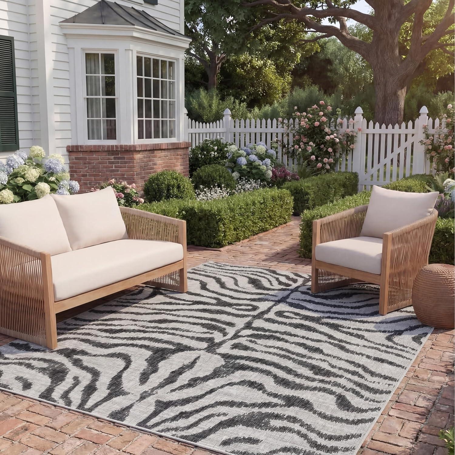 image:imageSAFAVIEH Courtyard Collection 8 x 10 GreyBlack CY8444 Indoor Outdoor Waterproof Easy Cleaning Patio Backyard Mudroom Area RugGreyBlack