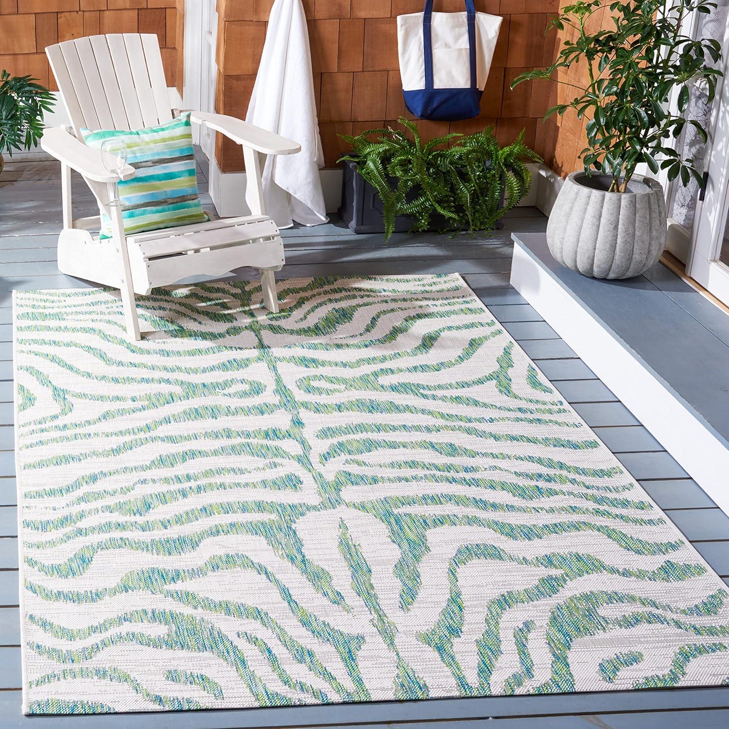 image:imageSAFAVIEH Courtyard Collection 8 x 10 GreyBlack CY8444 Indoor Outdoor Waterproof Easy Cleaning Patio Backyard Mudroom Area RugIvoryGreen