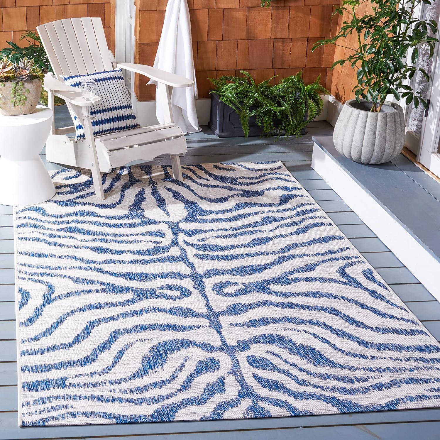 image:imageSAFAVIEH Courtyard Collection 8 x 10 GreyBlack CY8444 Indoor Outdoor Waterproof Easy Cleaning Patio Backyard Mudroom Area RugIvoryNavy