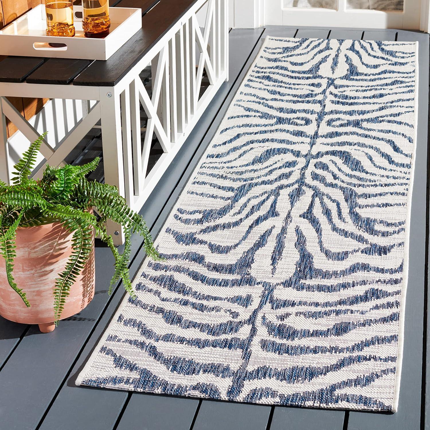 image:imageSAFAVIEH Courtyard Collection 8 x 10 GreyBlack CY8444 Indoor Outdoor Waterproof Easy Cleaning Patio Backyard Mudroom Area RugIvoryNavy