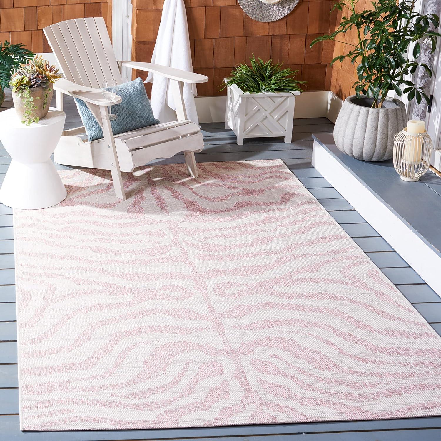 image:imageSAFAVIEH Courtyard Collection 8 x 10 GreyBlack CY8444 Indoor Outdoor Waterproof Easy Cleaning Patio Backyard Mudroom Area RugIvoryPink