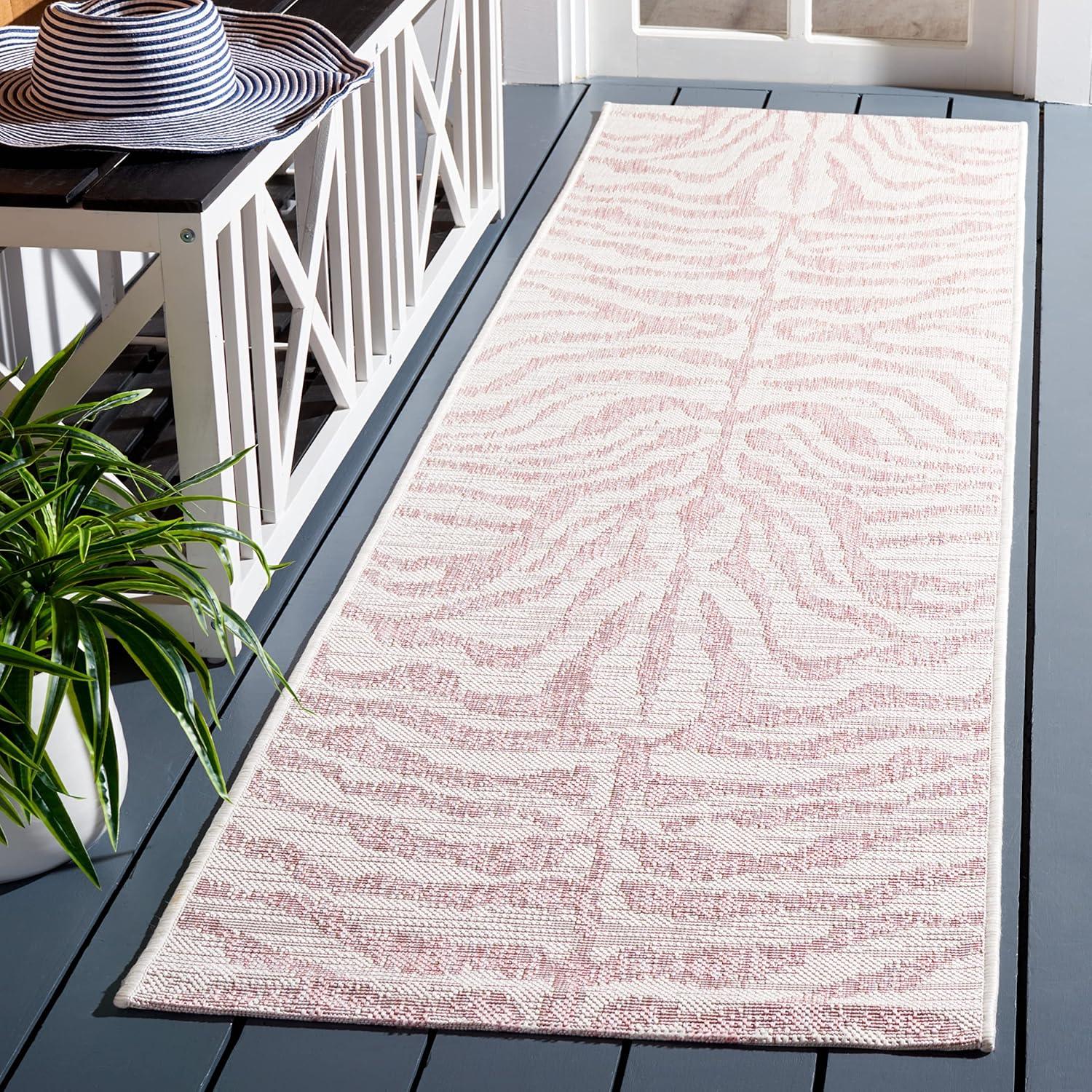 image:imageSAFAVIEH Courtyard Collection 8 x 10 GreyBlack CY8444 Indoor Outdoor Waterproof Easy Cleaning Patio Backyard Mudroom Area RugIvoryPink