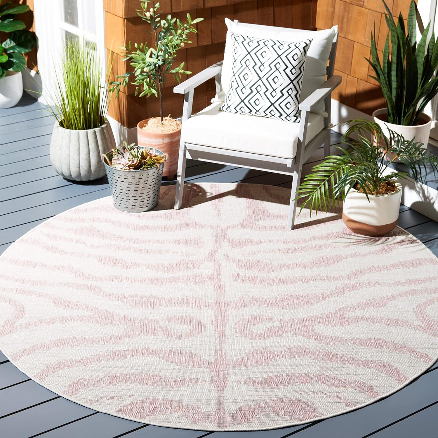 image:imageSAFAVIEH Courtyard Collection 8 x 10 GreyBlack CY8444 Indoor Outdoor Waterproof Easy Cleaning Patio Backyard Mudroom Area RugIvoryPink
