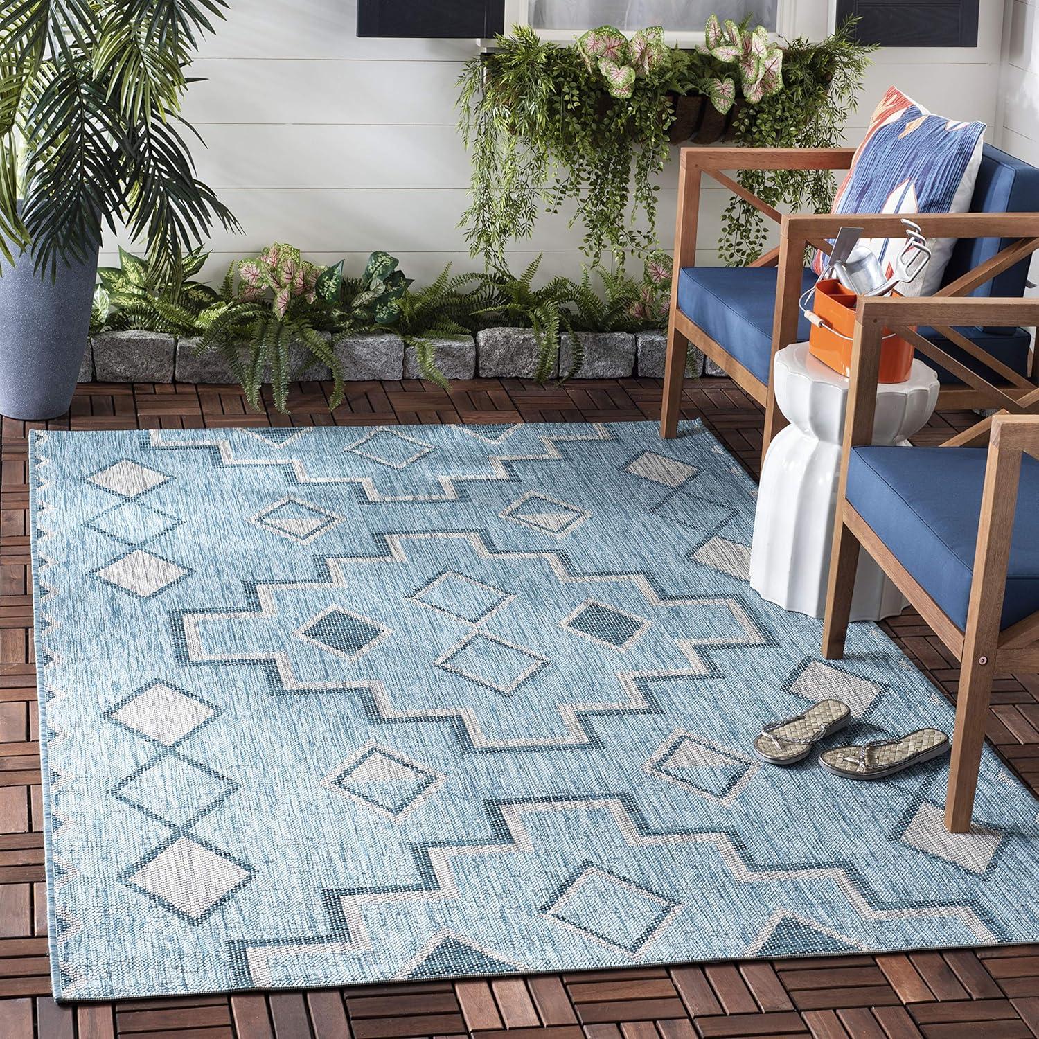 image:imageSAFAVIEH Courtyard Collection 8 x 11 Grey Aqua CY8533 Indoor Outdoor Waterproof Easy Cleaning Patio Backyard Mudroom Area RugAquaGrey
