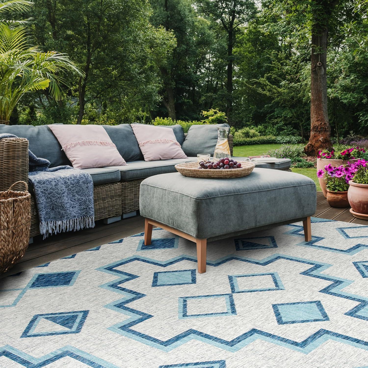 image:imageSAFAVIEH Courtyard Collection 8 x 11 Grey Aqua CY8533 Indoor Outdoor Waterproof Easy Cleaning Patio Backyard Mudroom Area RugGreyAqua