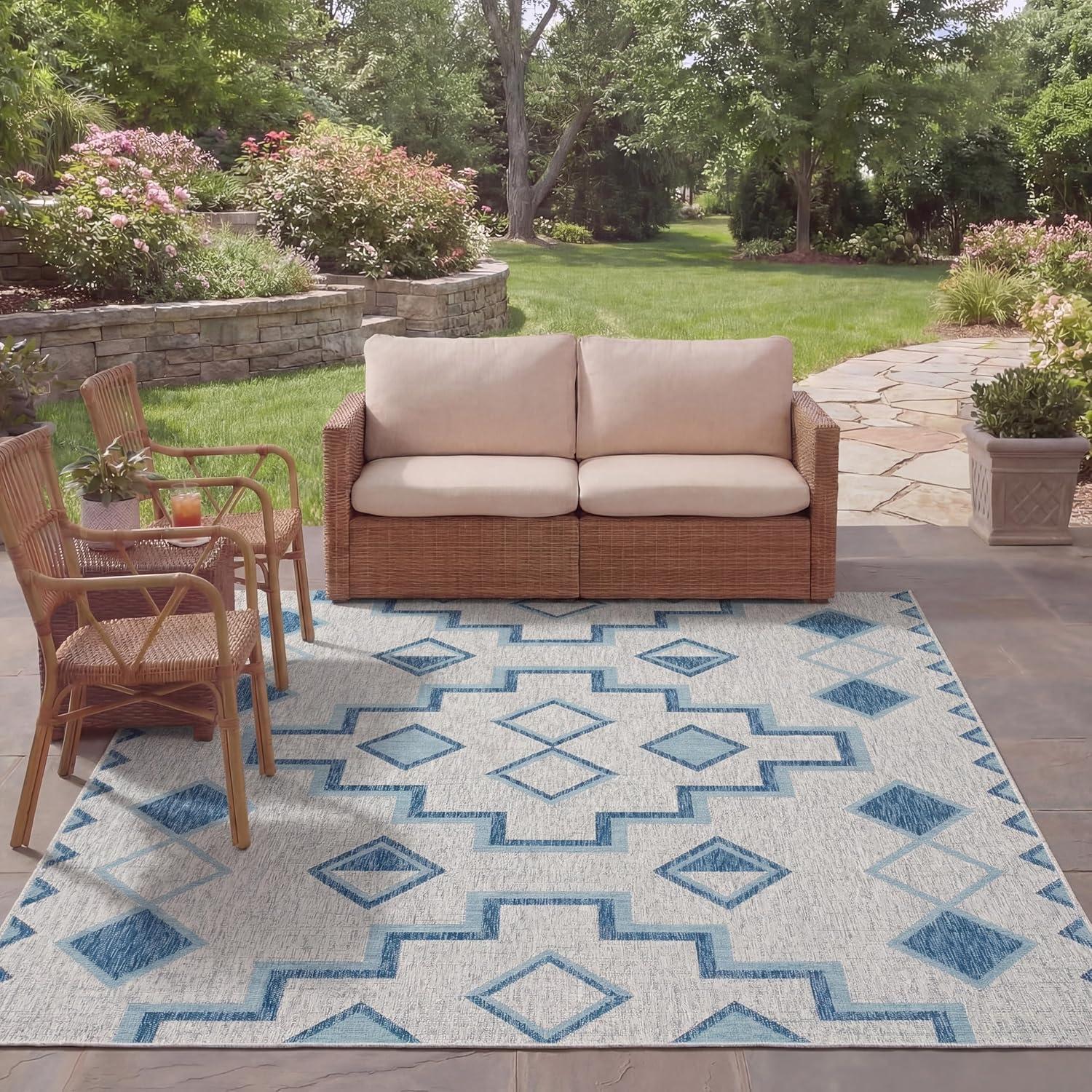 image:imageSAFAVIEH Courtyard Collection 8 x 11 Grey Aqua CY8533 Indoor Outdoor Waterproof Easy Cleaning Patio Backyard Mudroom Area RugGreyAqua