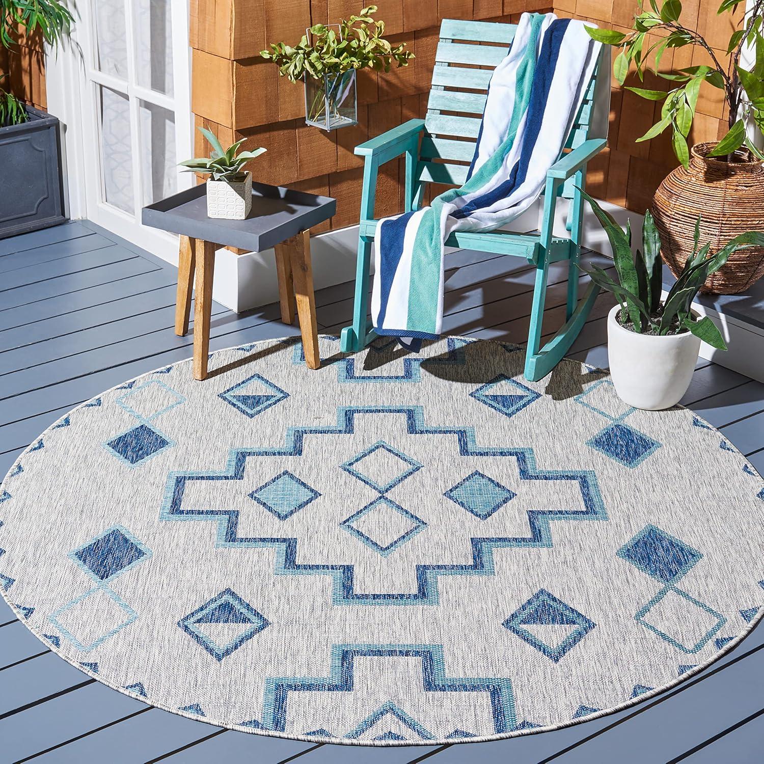 image:imageSAFAVIEH Courtyard Collection 8 x 11 Grey Aqua CY8533 Indoor Outdoor Waterproof Easy Cleaning Patio Backyard Mudroom Area RugGreyAqua