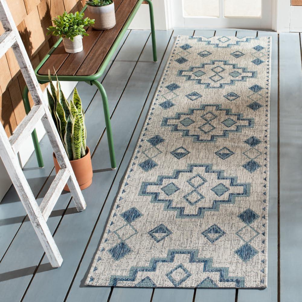 image:imageSAFAVIEH Courtyard Collection 8 x 11 Grey Aqua CY8533 Indoor Outdoor Waterproof Easy Cleaning Patio Backyard Mudroom Area RugGreyAqua