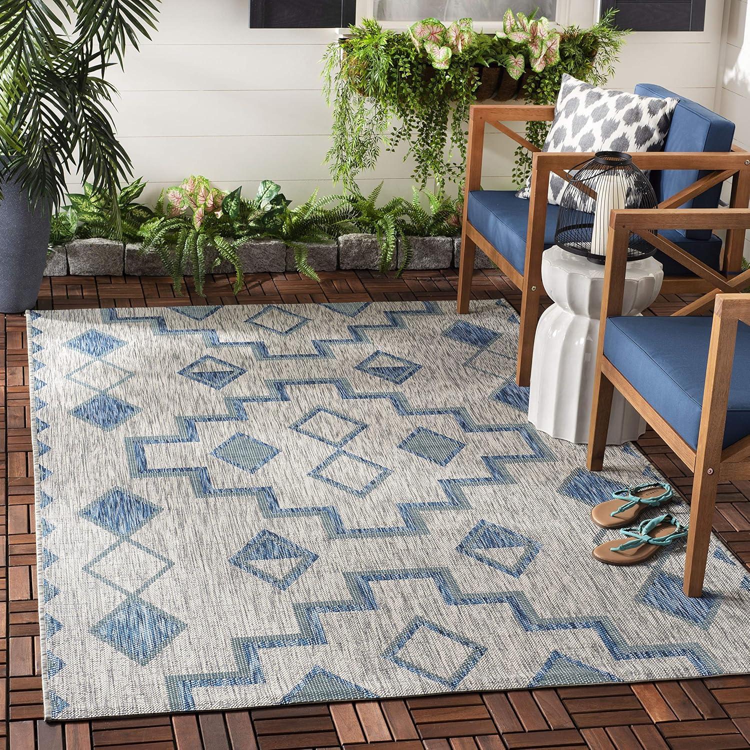 image:imageSAFAVIEH Courtyard Collection 8 x 11 Grey Aqua CY8533 Indoor Outdoor Waterproof Easy Cleaning Patio Backyard Mudroom Area RugGreyAqua