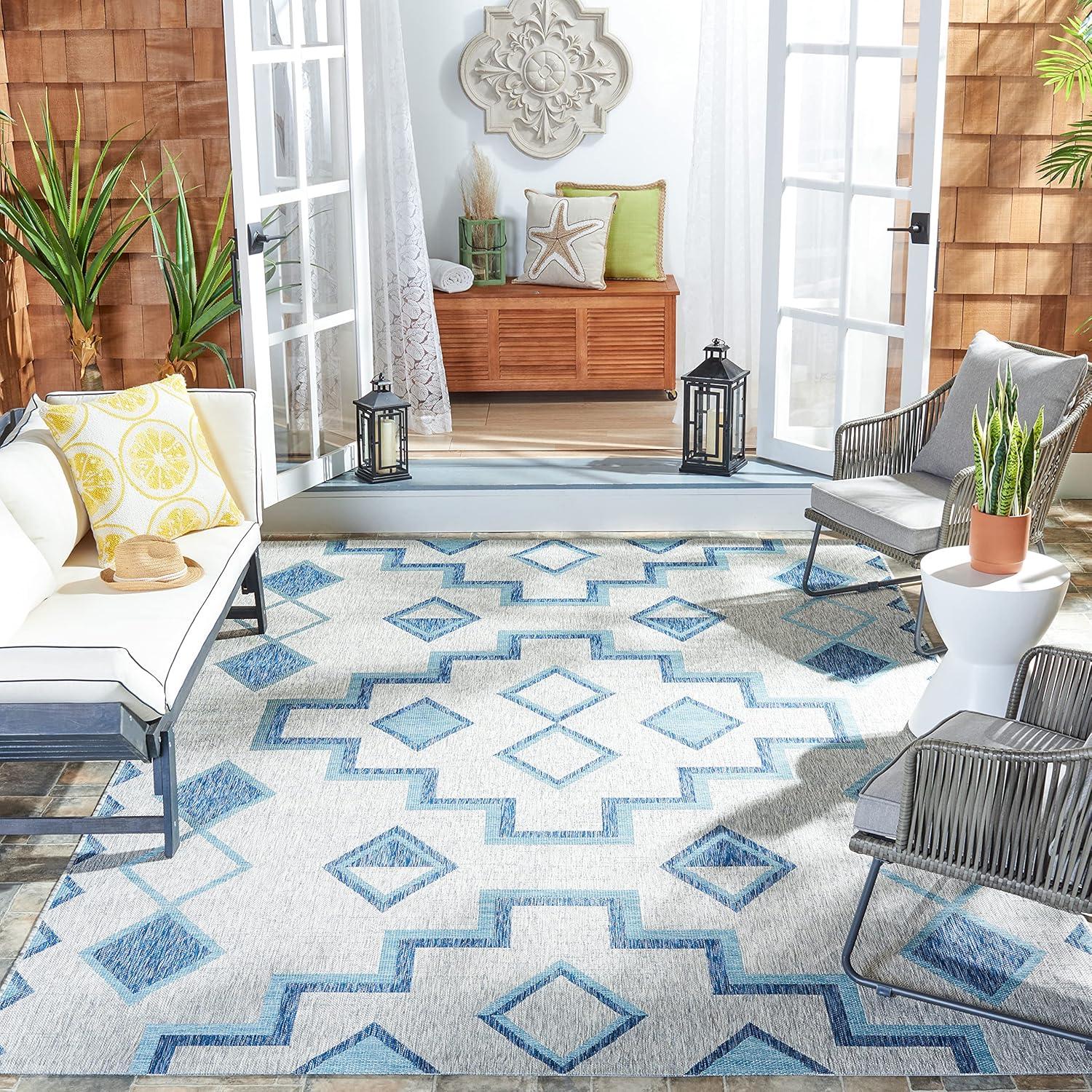 image:imageSAFAVIEH Courtyard Collection 8 x 11 Grey Aqua CY8533 Indoor Outdoor Waterproof Easy Cleaning Patio Backyard Mudroom Area RugGreyAqua