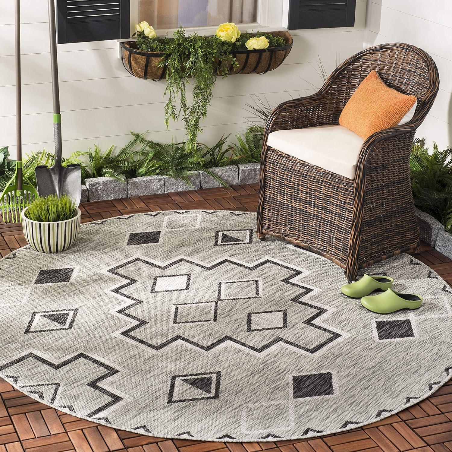 image:imageSAFAVIEH Courtyard Collection 8 x 11 Grey Aqua CY8533 Indoor Outdoor Waterproof Easy Cleaning Patio Backyard Mudroom Area RugGreyBlack