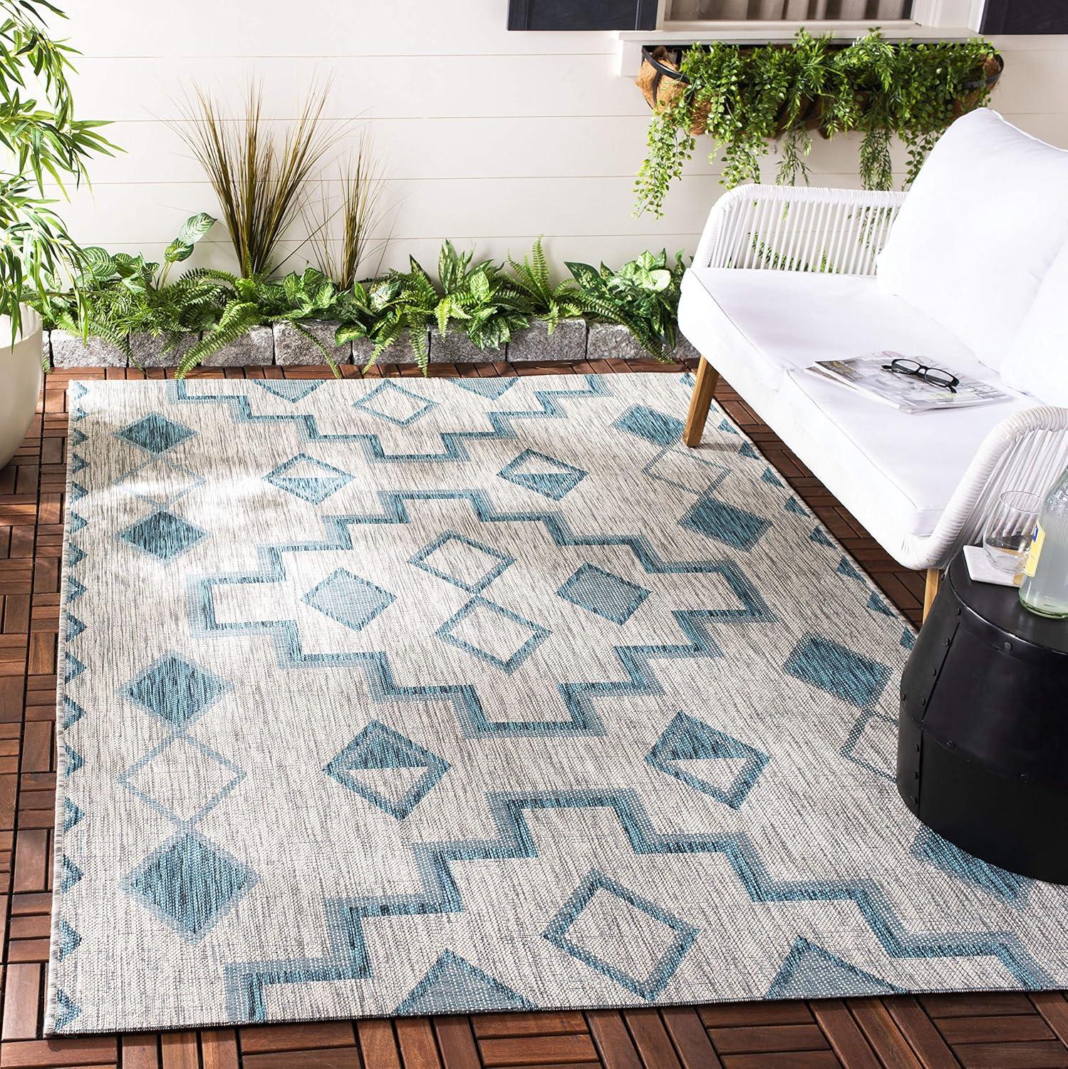 image:imageSAFAVIEH Courtyard Collection 8 x 11 Grey Aqua CY8533 Indoor Outdoor Waterproof Easy Cleaning Patio Backyard Mudroom Area RugGreyTeal