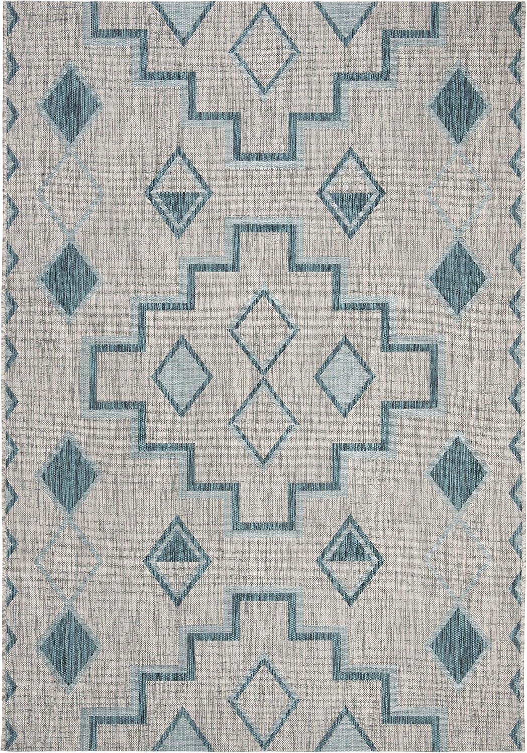 image:imageSAFAVIEH Courtyard Collection 8 x 11 Grey Aqua CY8533 Indoor Outdoor Waterproof Easy Cleaning Patio Backyard Mudroom Area RugGreyTeal