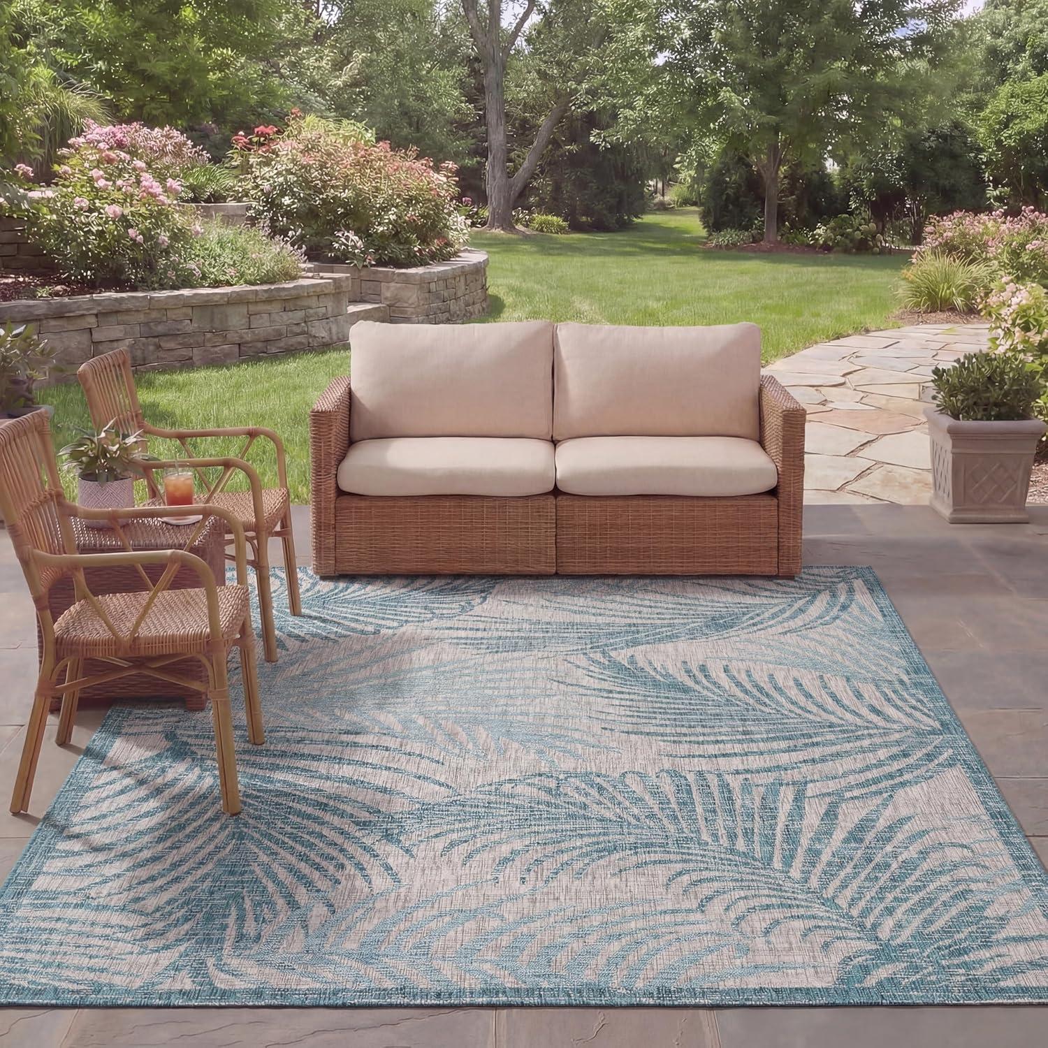 image:imageSAFAVIEH Courtyard Collection 8 x 11 Grey Aqua CY8557 Indoor Outdoor Waterproof Easy Cleaning Patio Backyard Mudroom Area RugGreyAqua