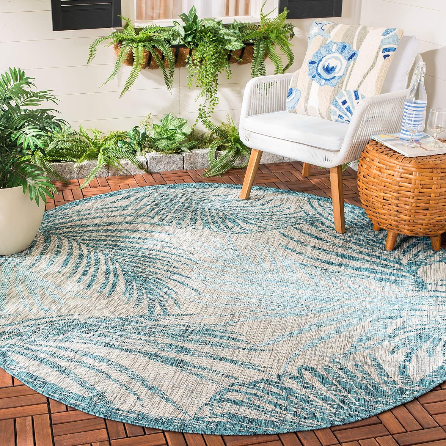 image:imageSAFAVIEH Courtyard Collection 8 x 11 Grey Aqua CY8557 Indoor Outdoor Waterproof Easy Cleaning Patio Backyard Mudroom Area RugGreyAqua