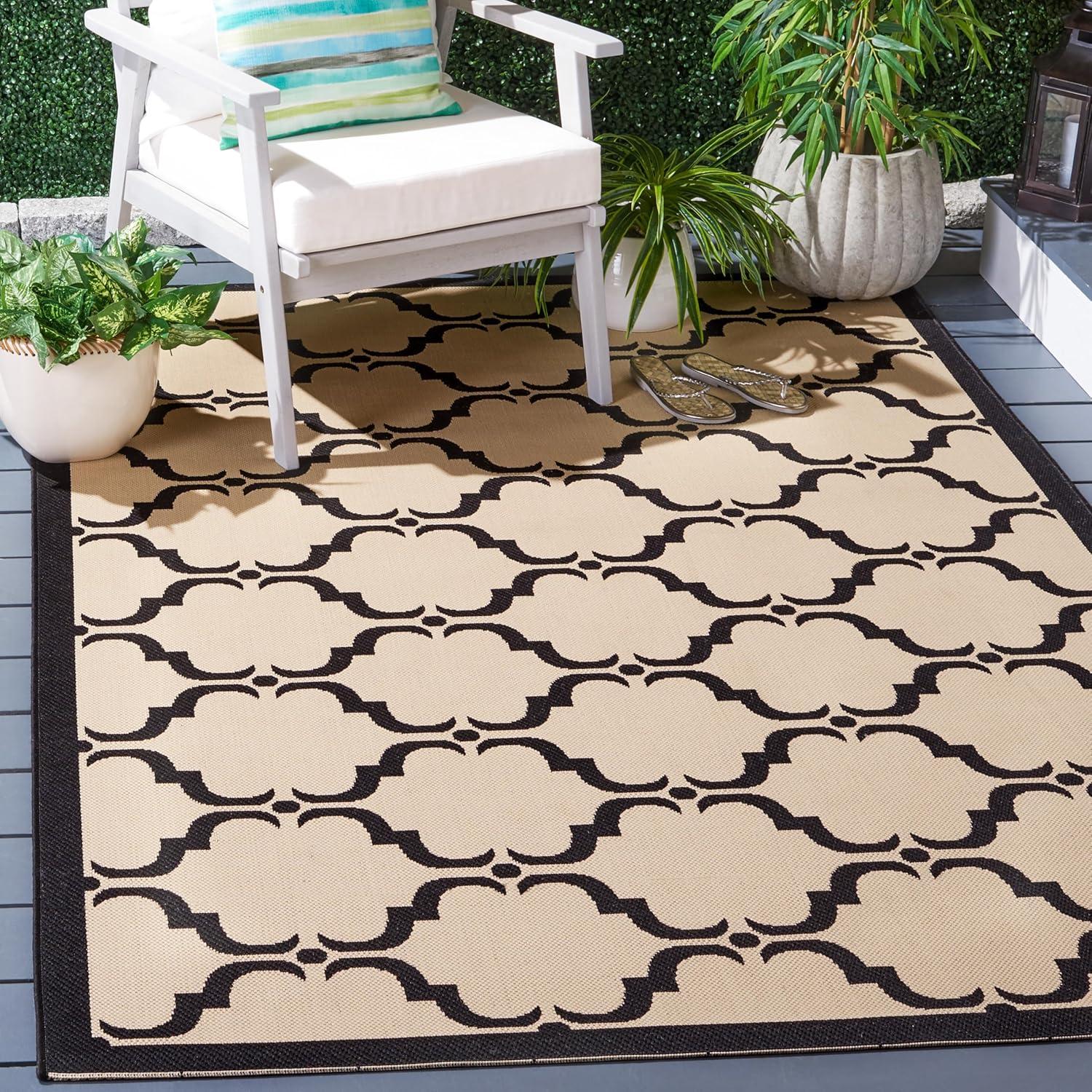 image:imageSAFAVIEH Courtyard Collection 8 x 11 NavyBeige CY6009 Trellis Indoor Outdoor Waterproof EasyCleaning Patio Backyard Mudroom AreaRugBeigeBlack