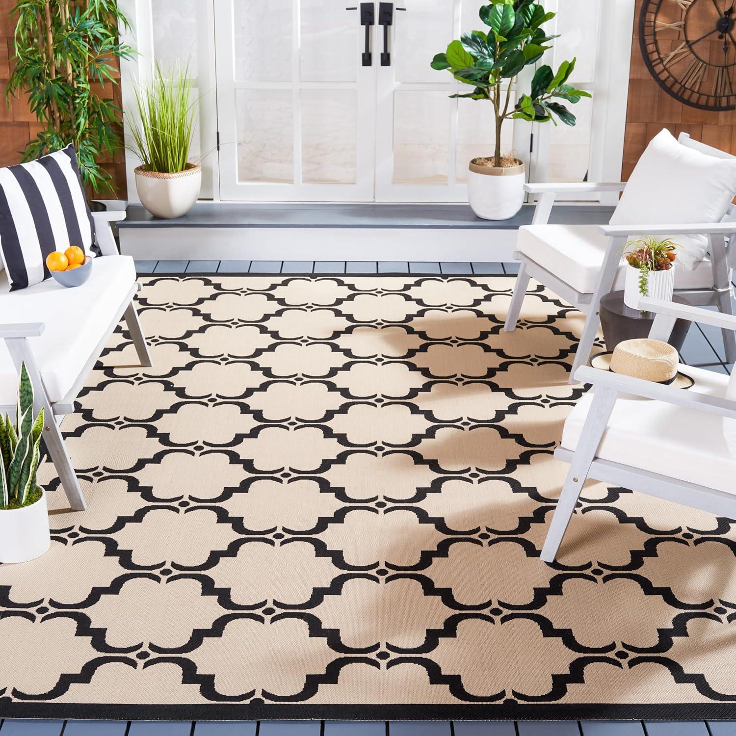 image:imageSAFAVIEH Courtyard Collection 8 x 11 NavyBeige CY6009 Trellis Indoor Outdoor Waterproof EasyCleaning Patio Backyard Mudroom AreaRugBeigeBlack