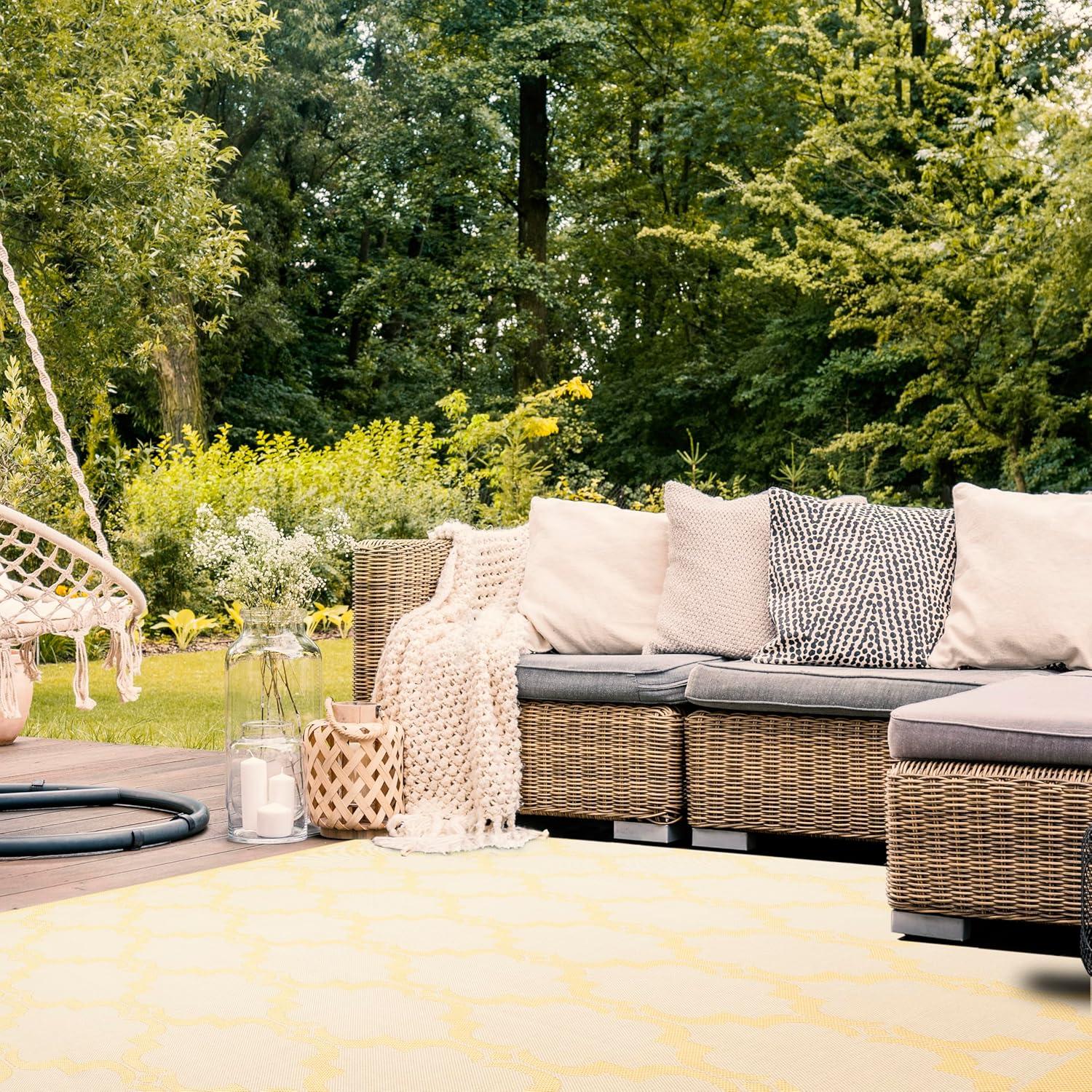 image:imageSAFAVIEH Courtyard Collection 8 x 11 NavyBeige CY6009 Trellis Indoor Outdoor Waterproof EasyCleaning Patio Backyard Mudroom AreaRugBeigeYellow