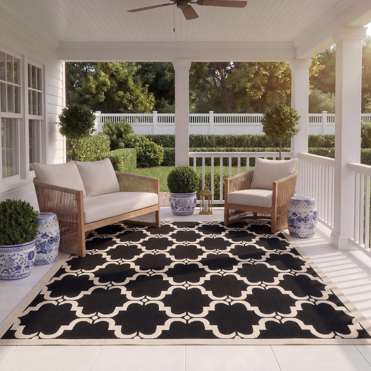 image:imageSAFAVIEH Courtyard Collection 8 x 11 NavyBeige CY6009 Trellis Indoor Outdoor Waterproof EasyCleaning Patio Backyard Mudroom AreaRugBlackBeige