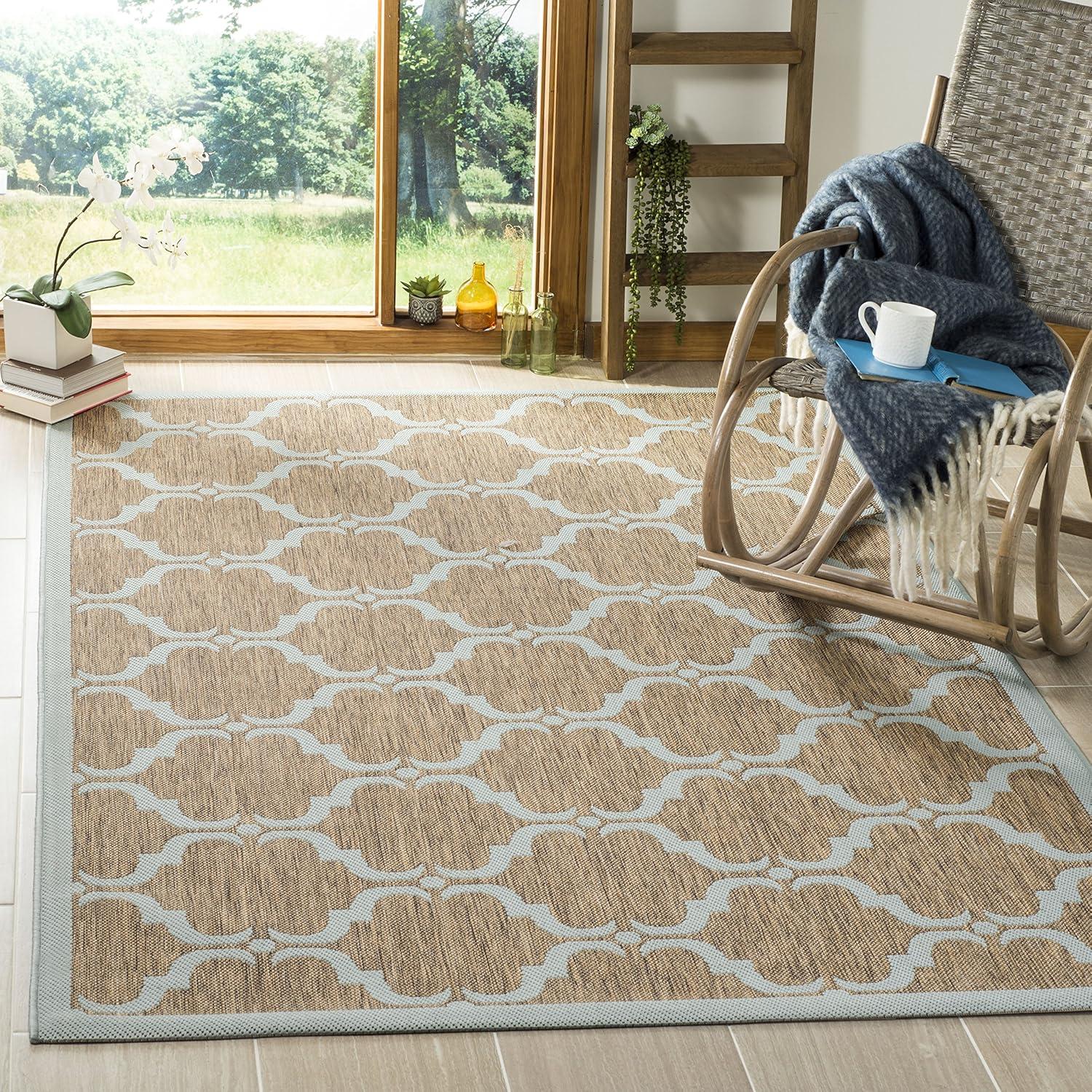 image:imageSAFAVIEH Courtyard Collection 8 x 11 NavyBeige CY6009 Trellis Indoor Outdoor Waterproof EasyCleaning Patio Backyard Mudroom AreaRugBrownAqua