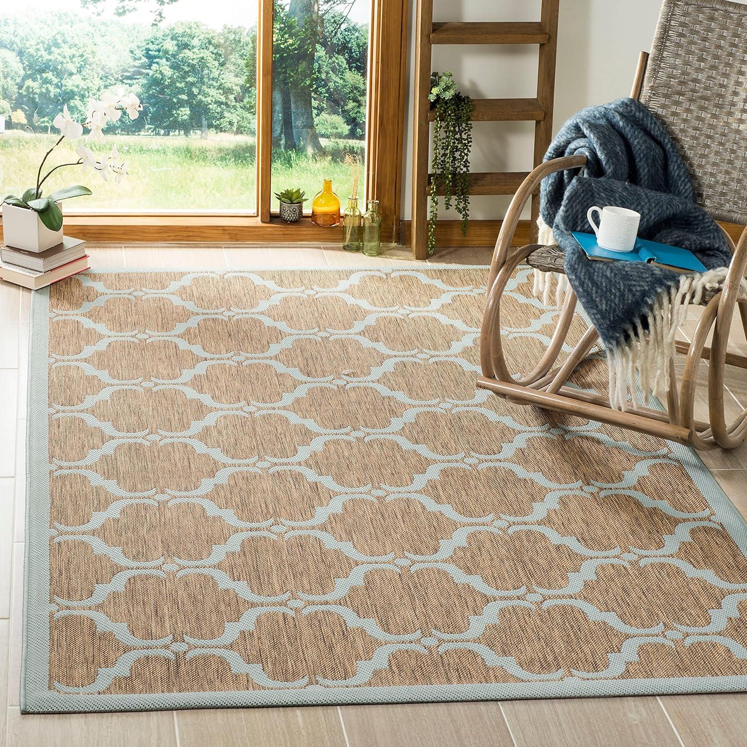 image:imageSAFAVIEH Courtyard Collection 8 x 11 NavyBeige CY6009 Trellis Indoor Outdoor Waterproof EasyCleaning Patio Backyard Mudroom AreaRugBrownAqua