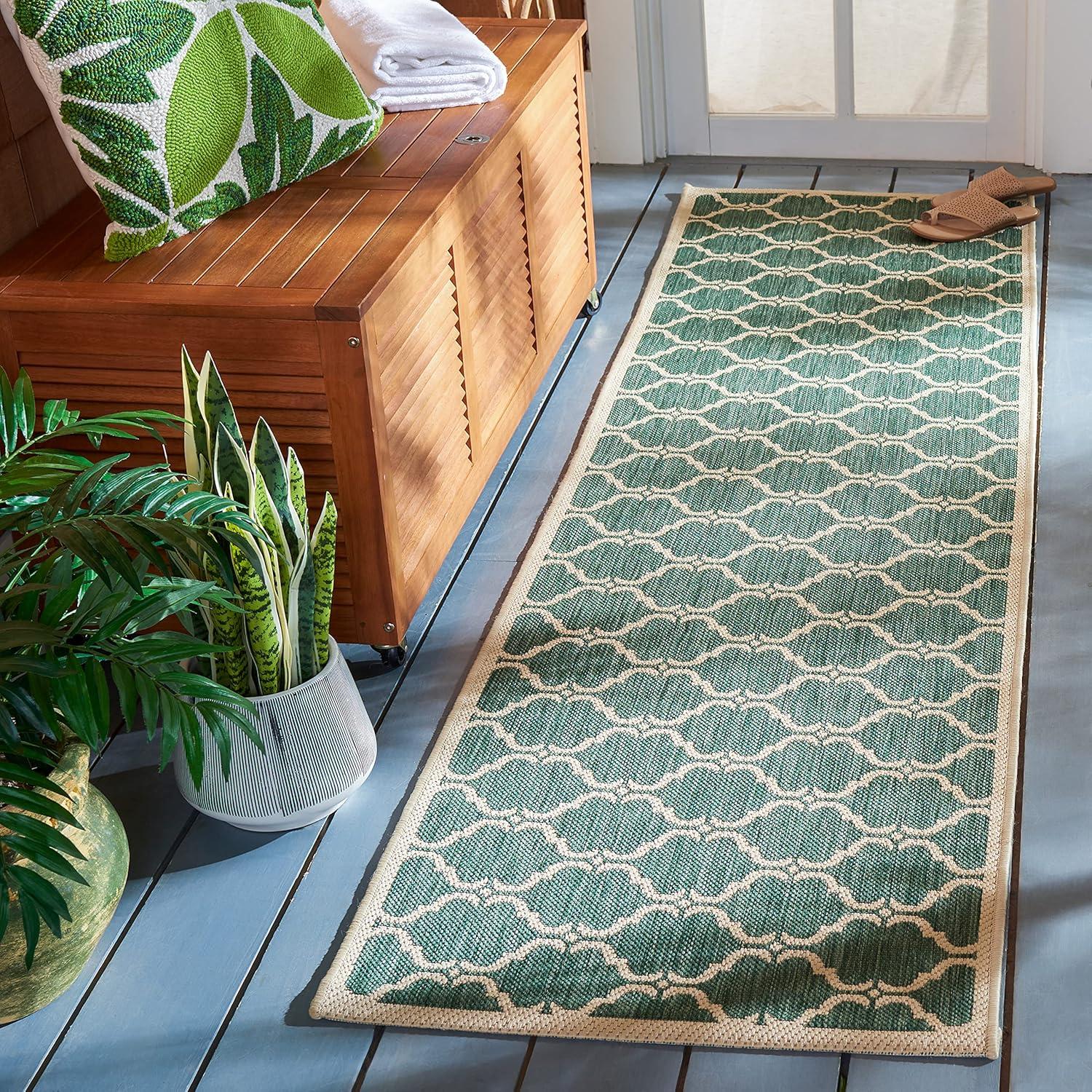image:imageSAFAVIEH Courtyard Collection 8 x 11 NavyBeige CY6009 Trellis Indoor Outdoor Waterproof EasyCleaning Patio Backyard Mudroom AreaRugDark GreenBeige