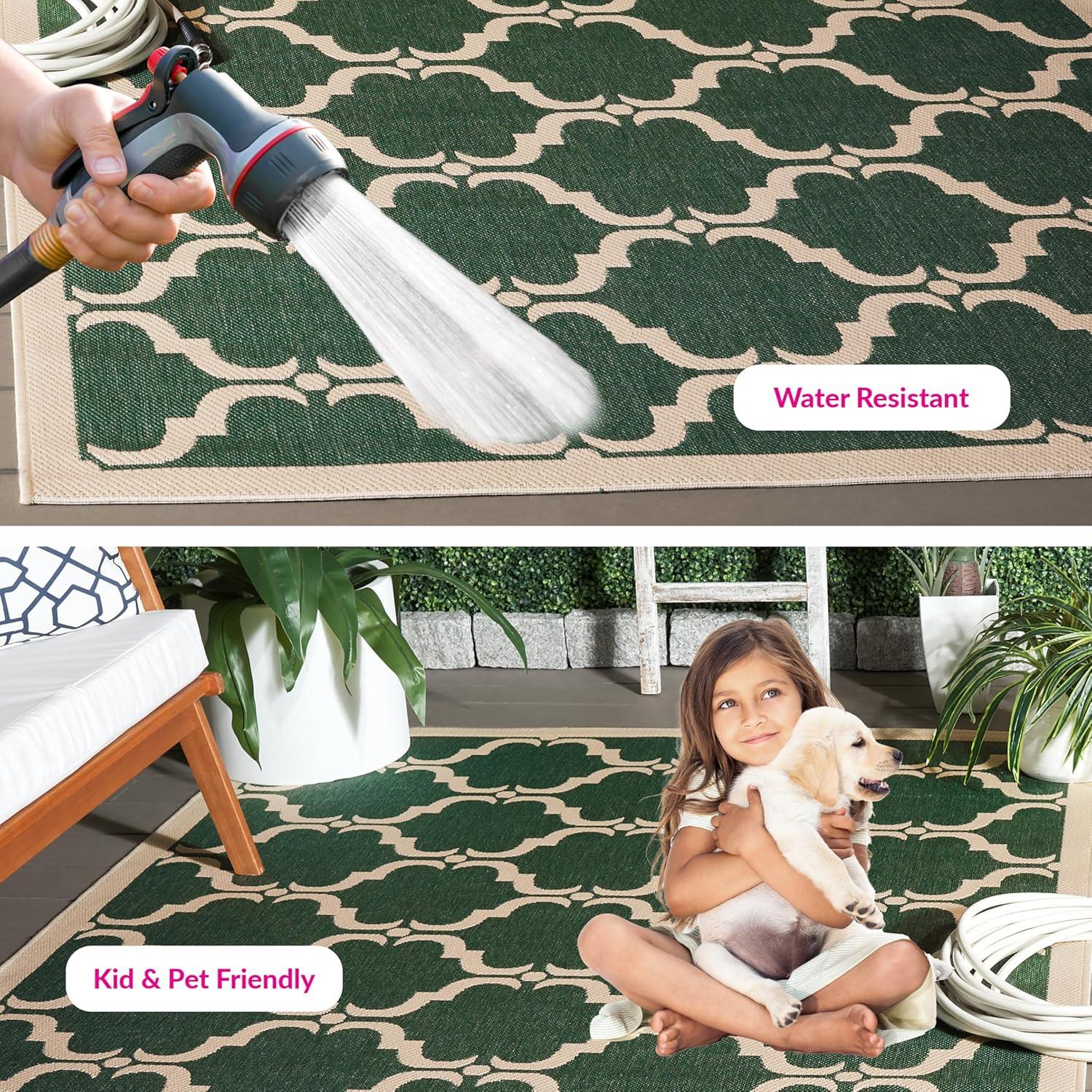 image:imageSAFAVIEH Courtyard Collection 8 x 11 NavyBeige CY6009 Trellis Indoor Outdoor Waterproof EasyCleaning Patio Backyard Mudroom AreaRugDark GreenBeige