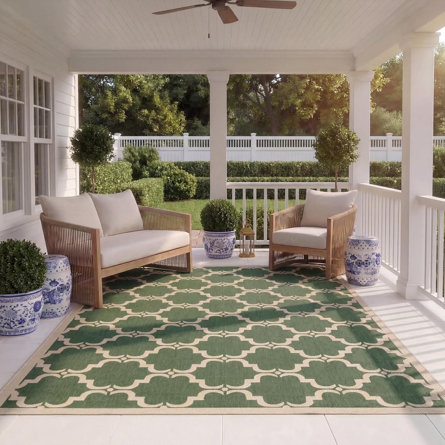 image:imageSAFAVIEH Courtyard Collection 8 x 11 NavyBeige CY6009 Trellis Indoor Outdoor Waterproof EasyCleaning Patio Backyard Mudroom AreaRugDark GreenBeige