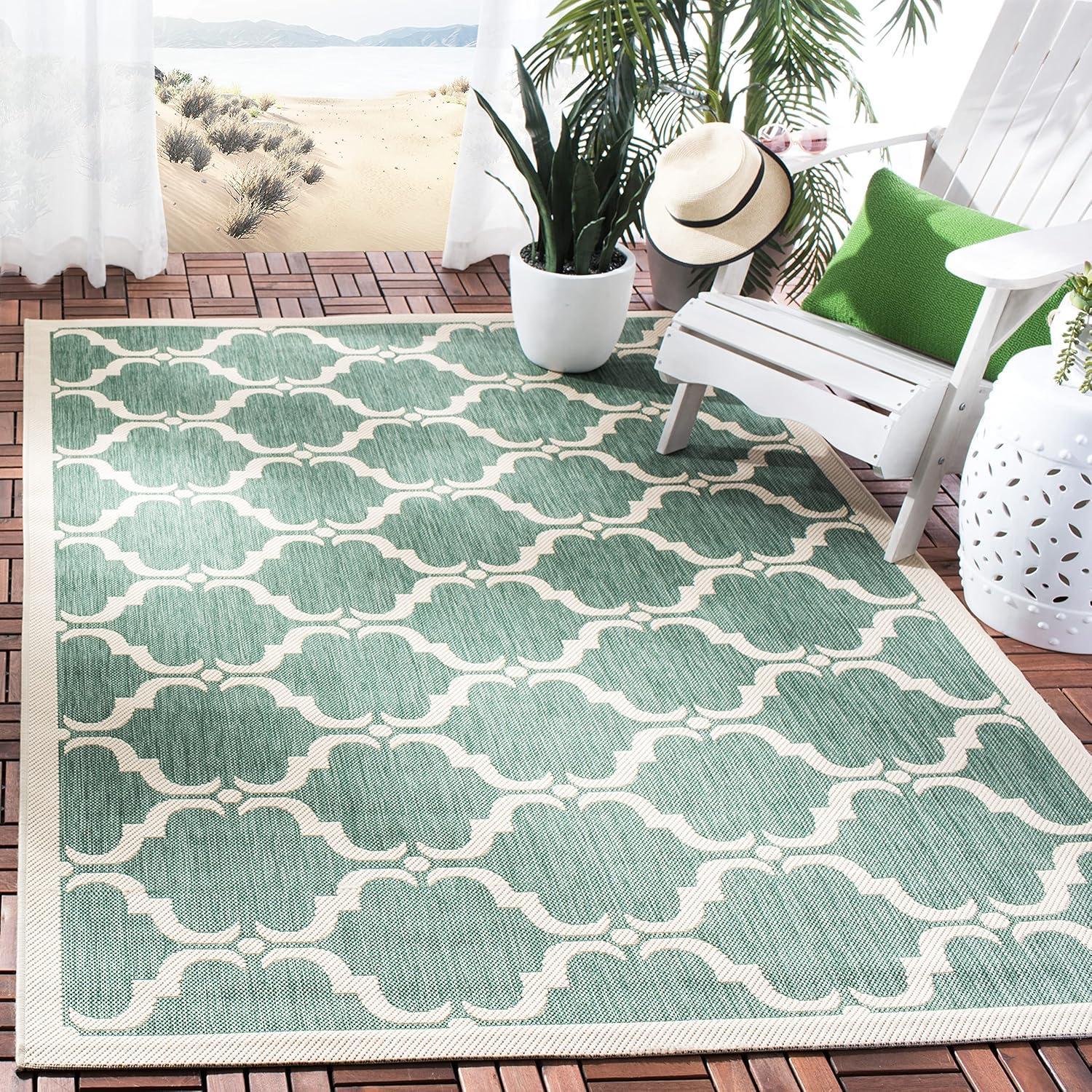 image:imageSAFAVIEH Courtyard Collection 8 x 11 NavyBeige CY6009 Trellis Indoor Outdoor Waterproof EasyCleaning Patio Backyard Mudroom AreaRugDark GreenBeige