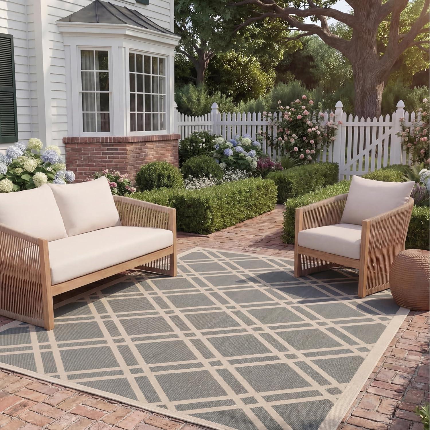 image:imageSAFAVIEH Courtyard Collection 8 x 11 NavyBeige CY6923 Trellis Indoor Outdoor Waterproof EasyCleaning Patio Backyard Mudroom AreaRugAnthraciteBeige