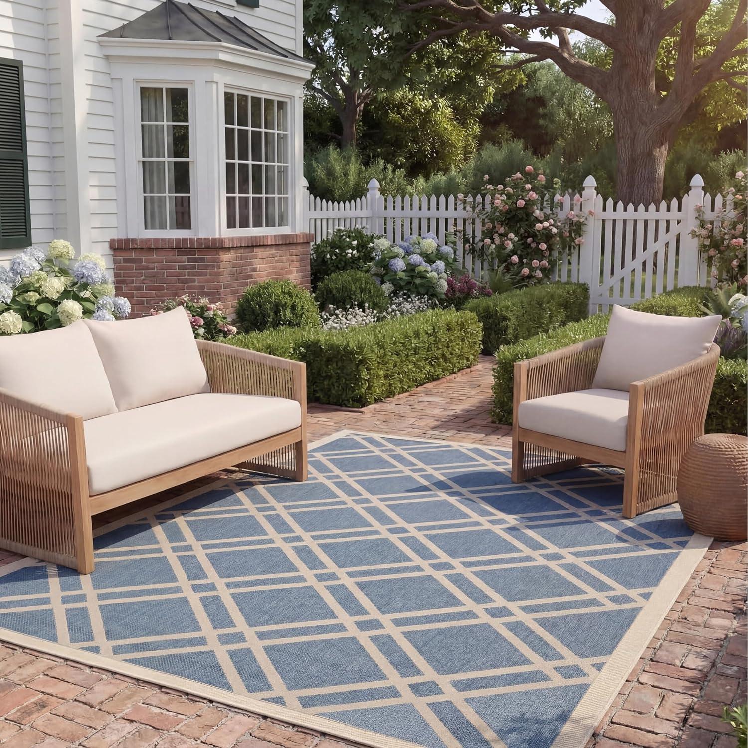 image:imageSAFAVIEH Courtyard Collection 8 x 11 NavyBeige CY6923 Trellis Indoor Outdoor Waterproof EasyCleaning Patio Backyard Mudroom AreaRugBlueBeige