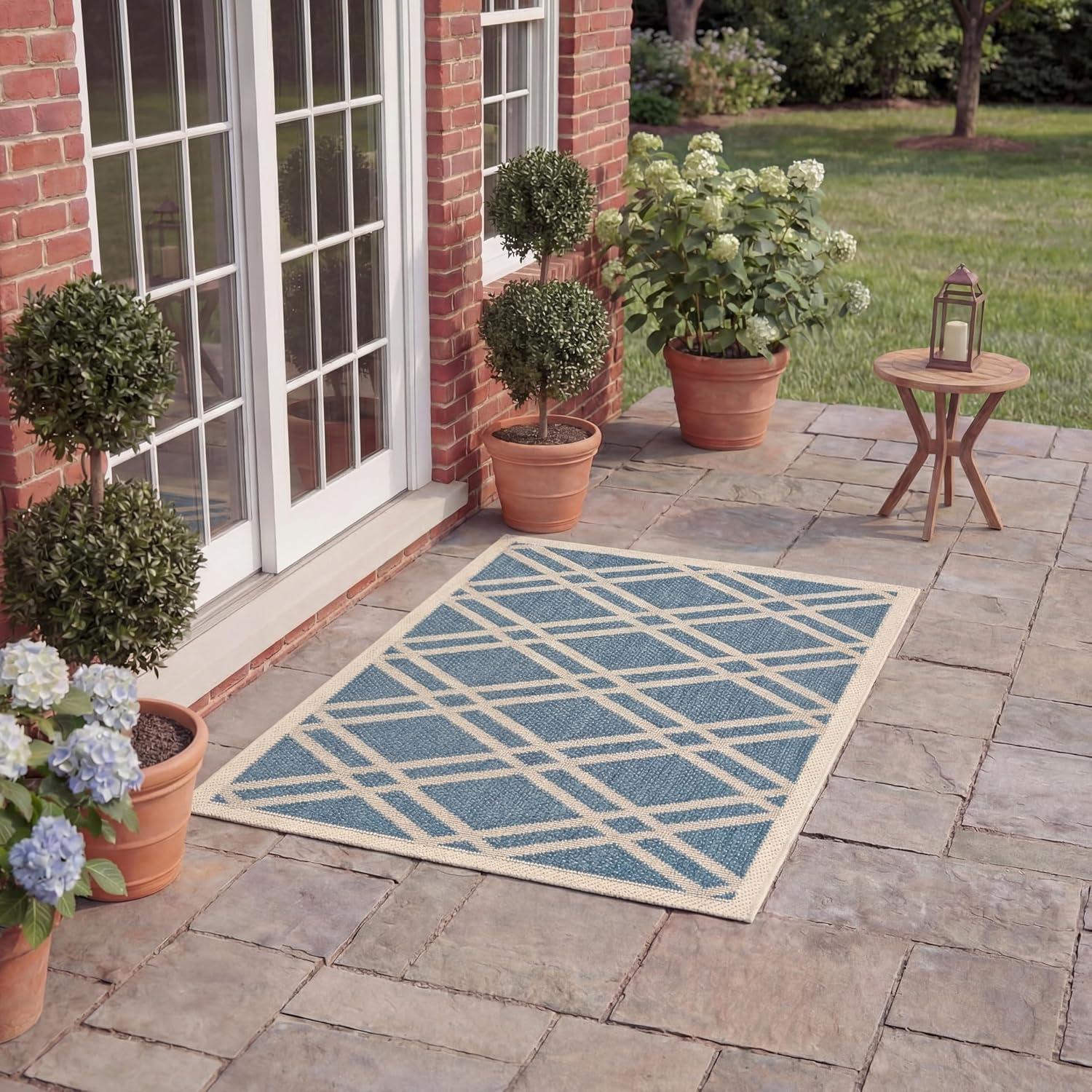 image:imageSAFAVIEH Courtyard Collection 8 x 11 NavyBeige CY6923 Trellis Indoor Outdoor Waterproof EasyCleaning Patio Backyard Mudroom AreaRugBlueBeige
