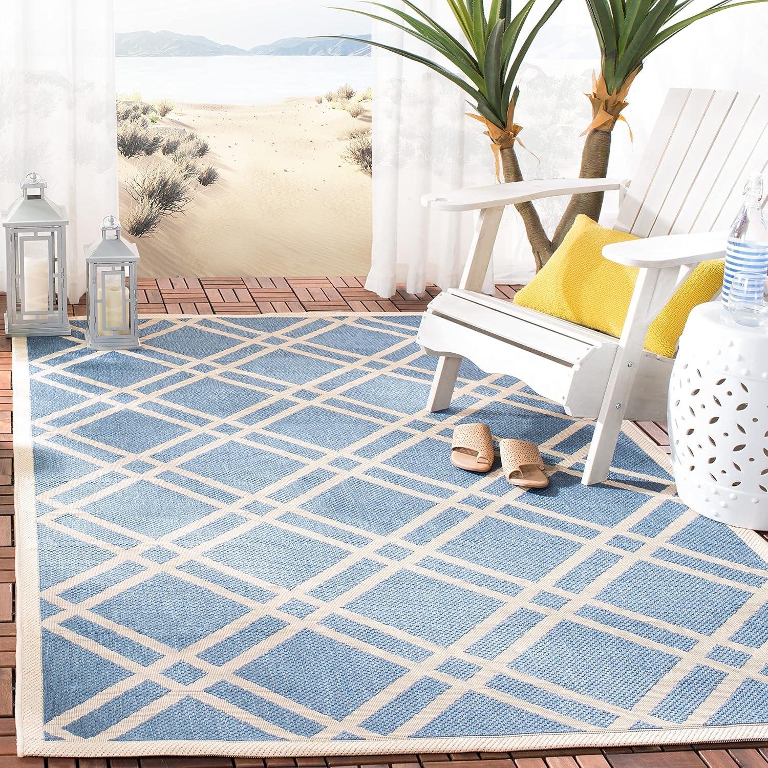 image:imageSAFAVIEH Courtyard Collection 8 x 11 NavyBeige CY6923 Trellis Indoor Outdoor Waterproof EasyCleaning Patio Backyard Mudroom AreaRugBlueBeige