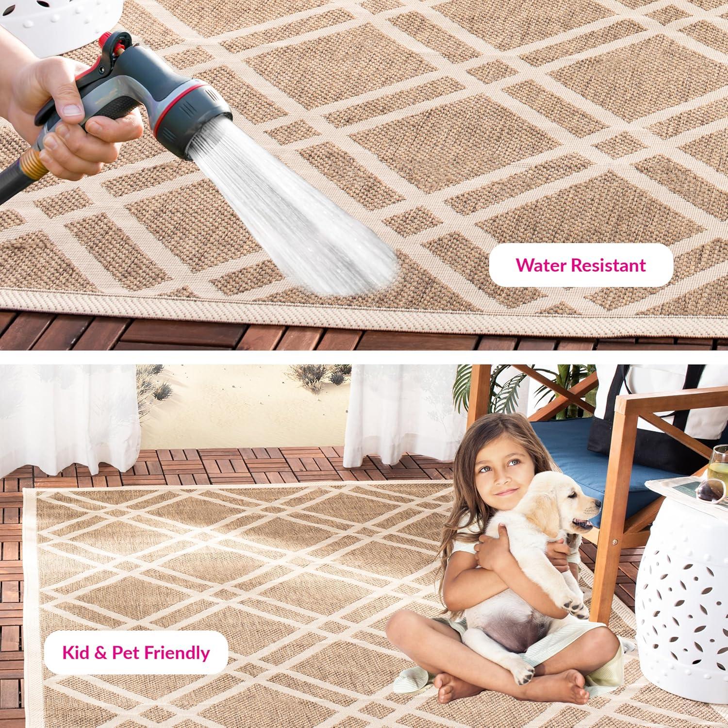 image:imageSAFAVIEH Courtyard Collection 8 x 11 NavyBeige CY6923 Trellis Indoor Outdoor Waterproof EasyCleaning Patio Backyard Mudroom AreaRugBrownBone